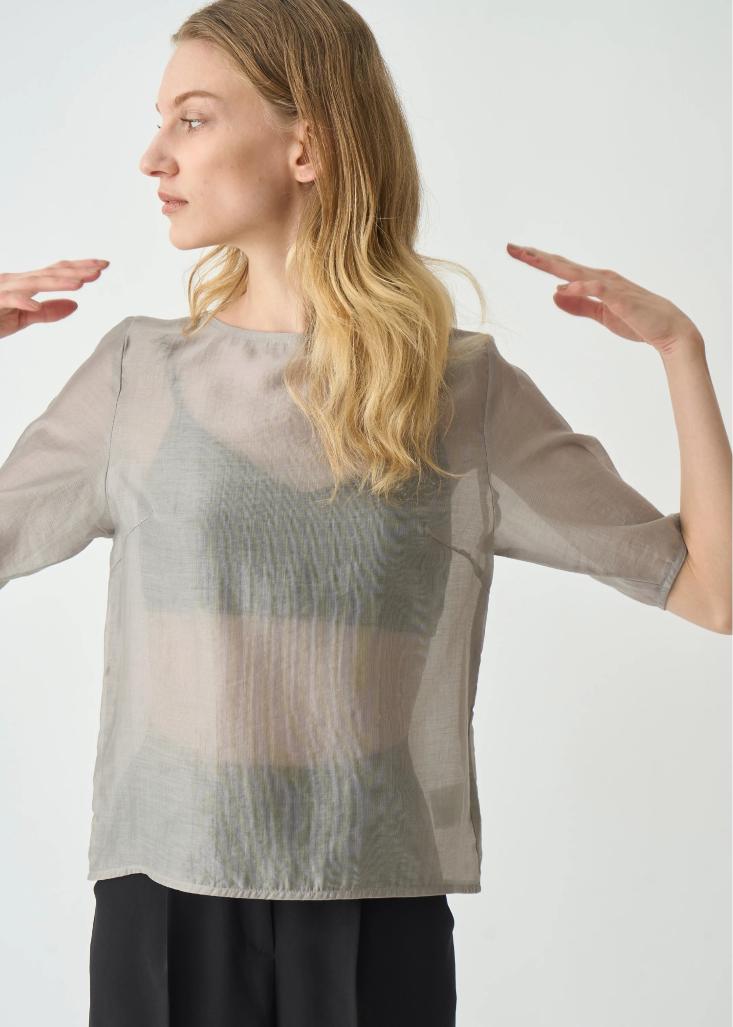 half sleeve boat neck sheer tops
