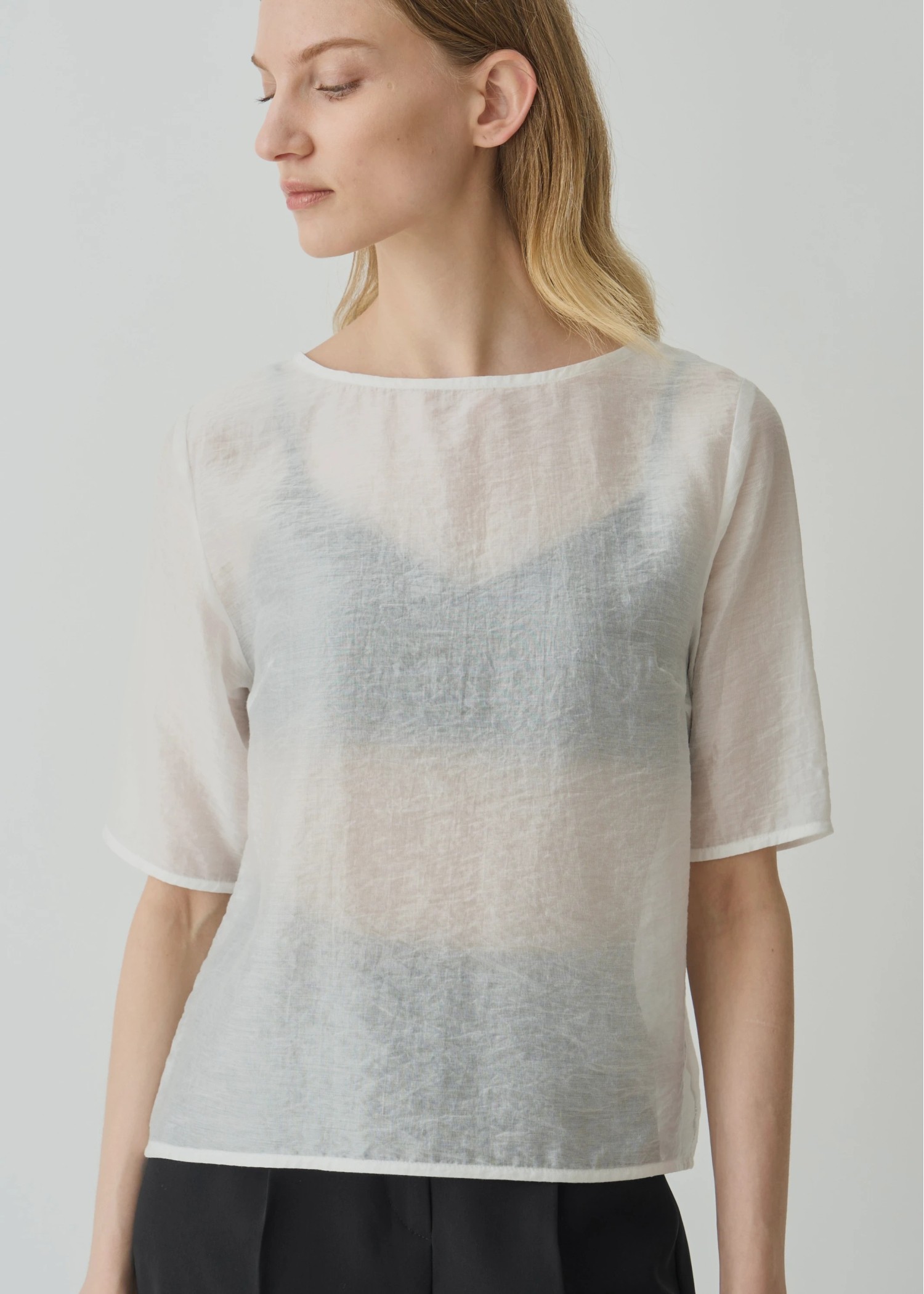 half sleeve boat neck sheer tops