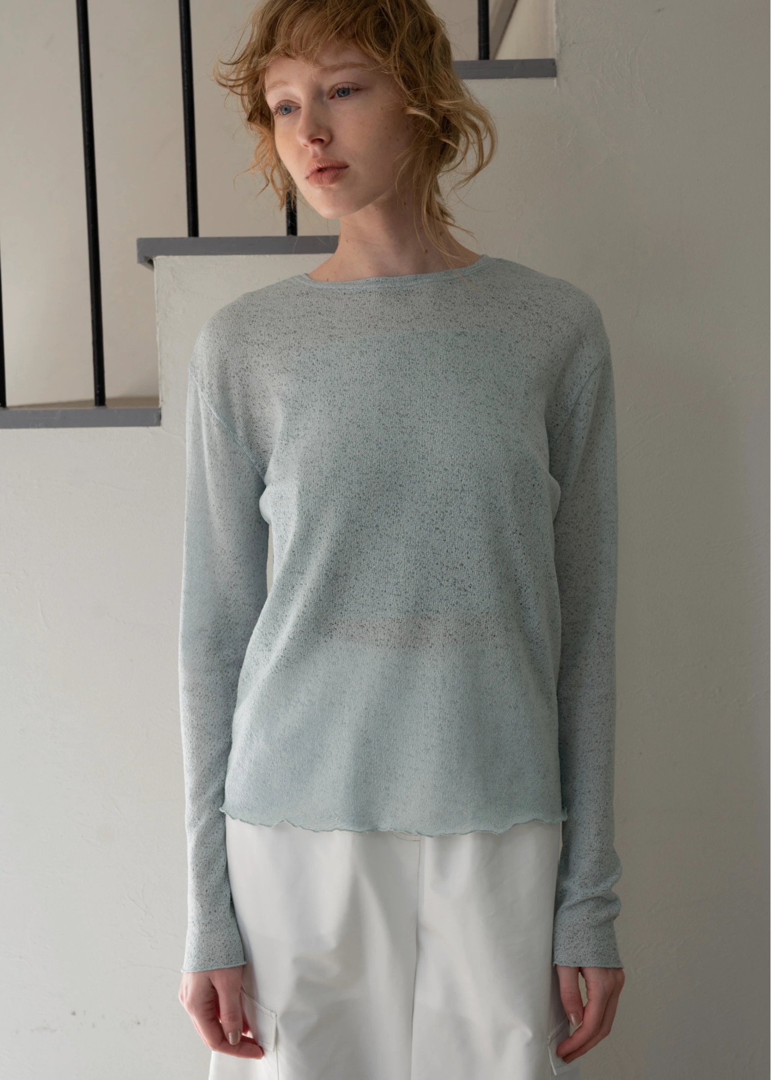 slub knitsew sheer mellow tops