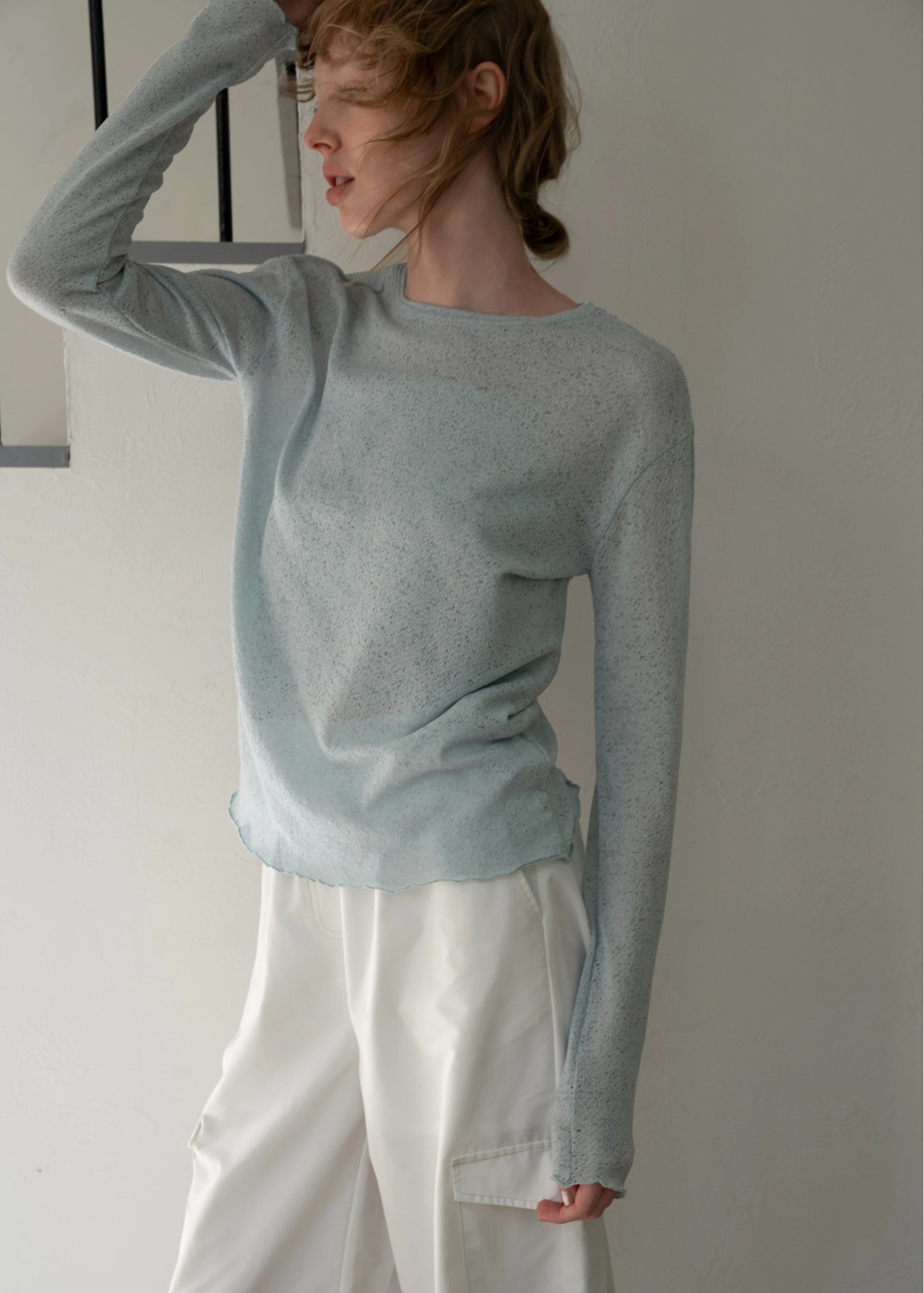 slub knitsew sheer mellow tops