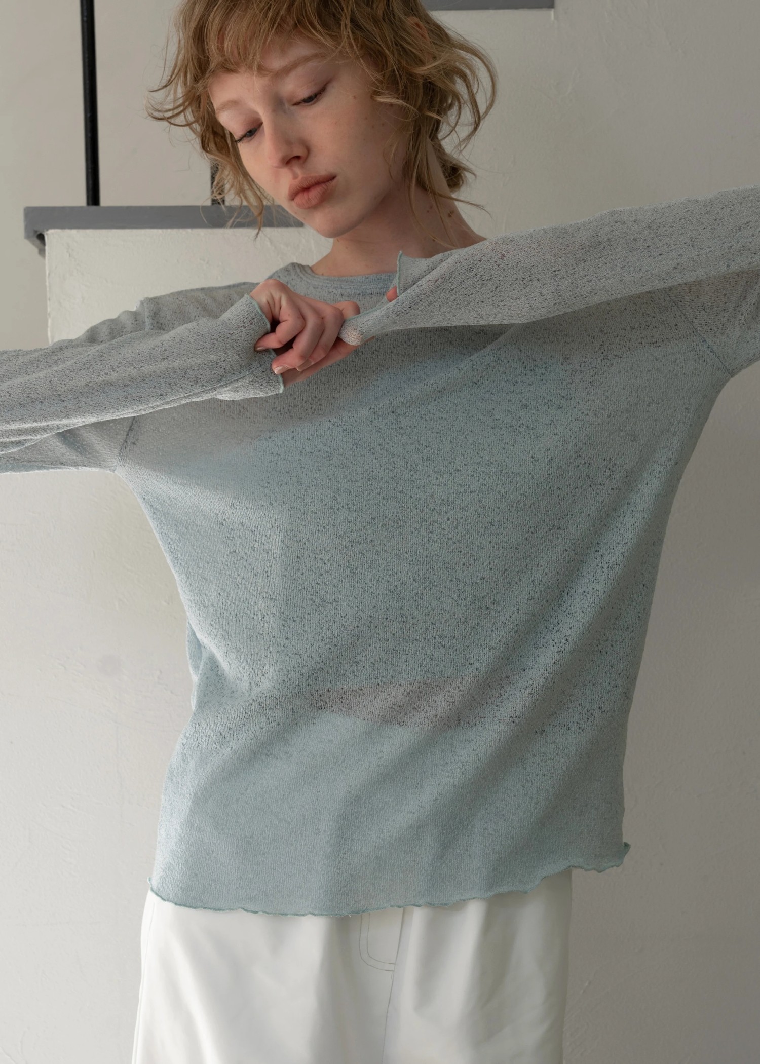 slub knitsew sheer mellow tops