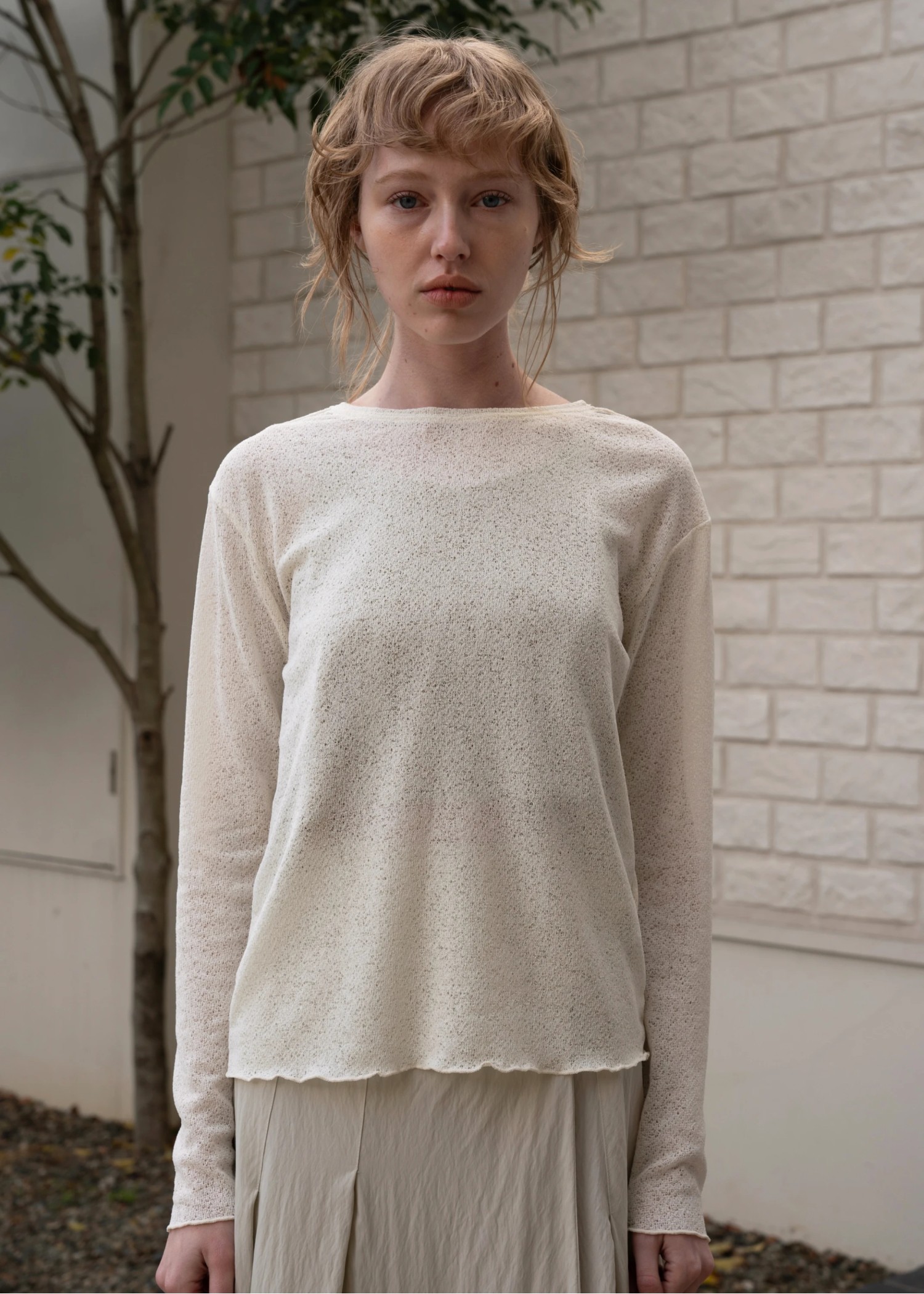 slub knitsew sheer mellow tops