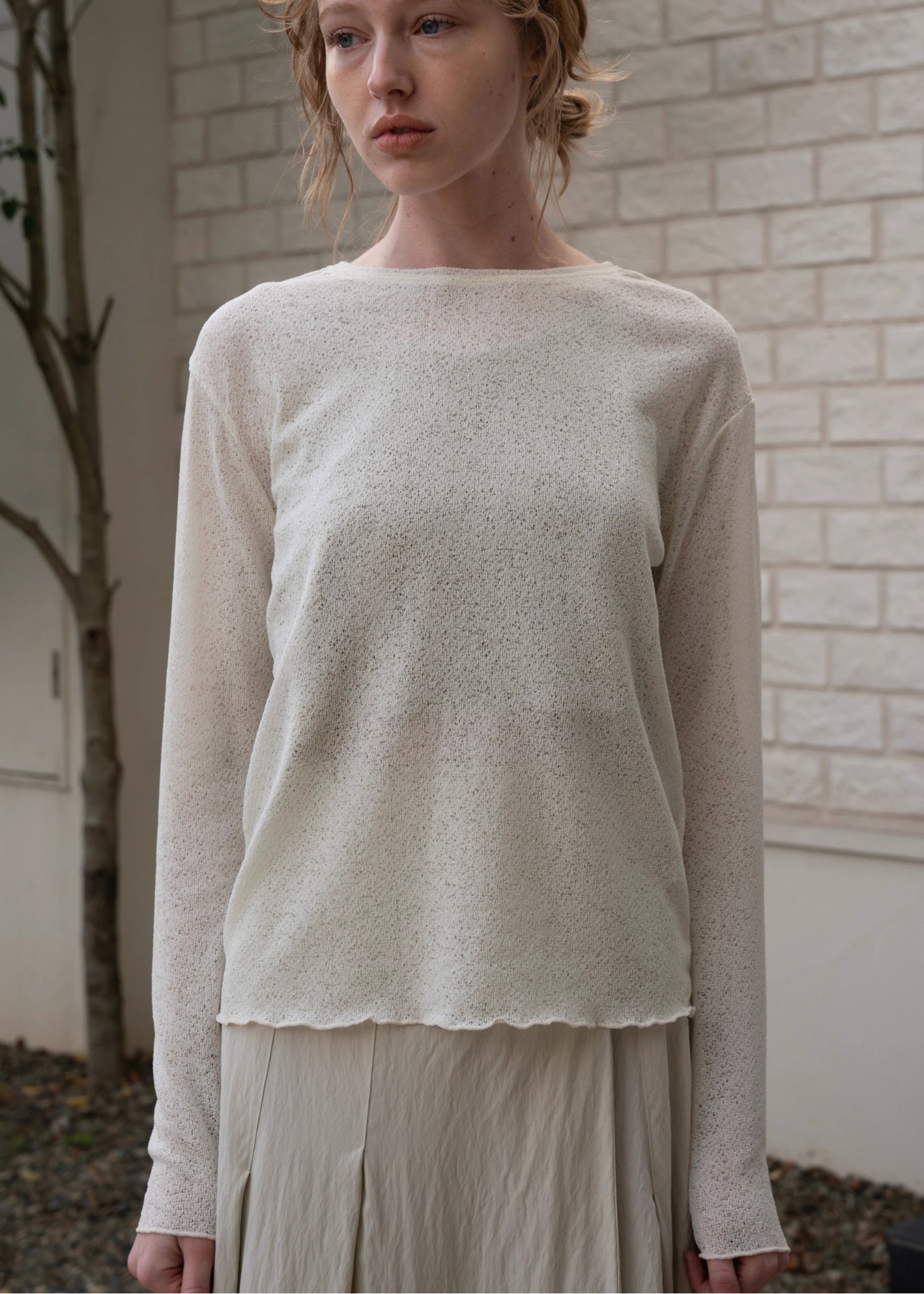 slub knitsew sheer mellow tops