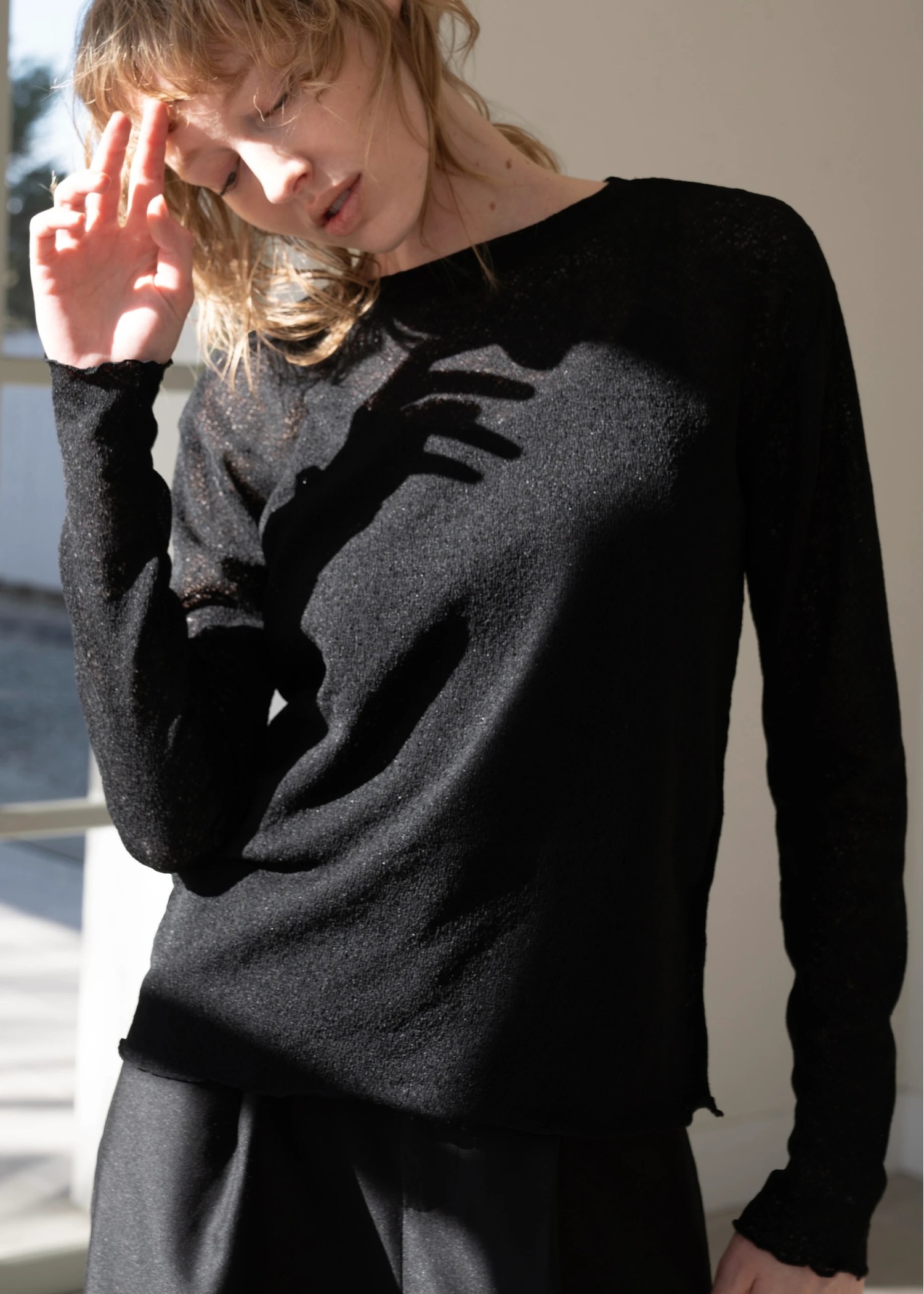 slub knitsew sheer mellow tops