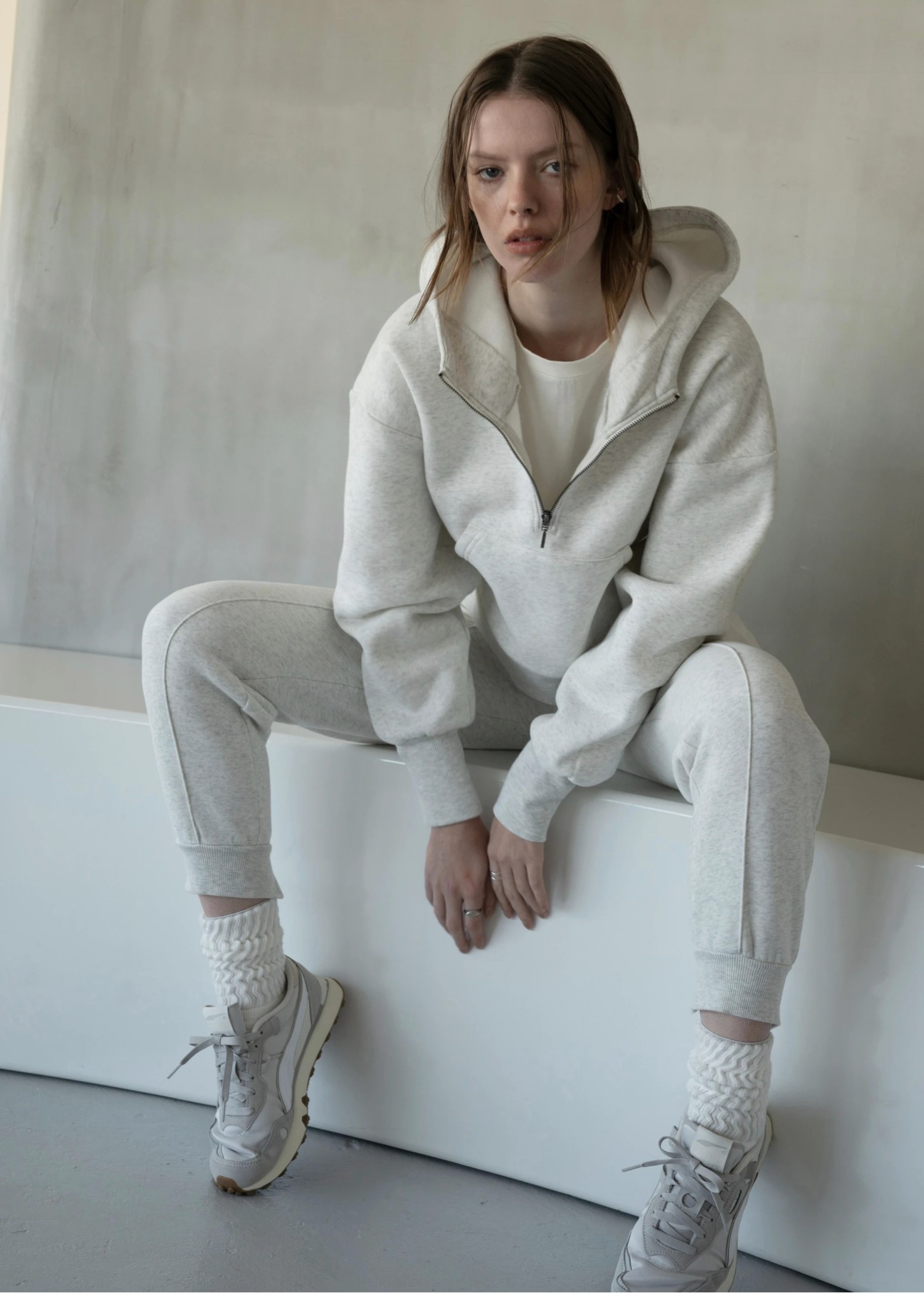 half zip sweat raised back hoodie