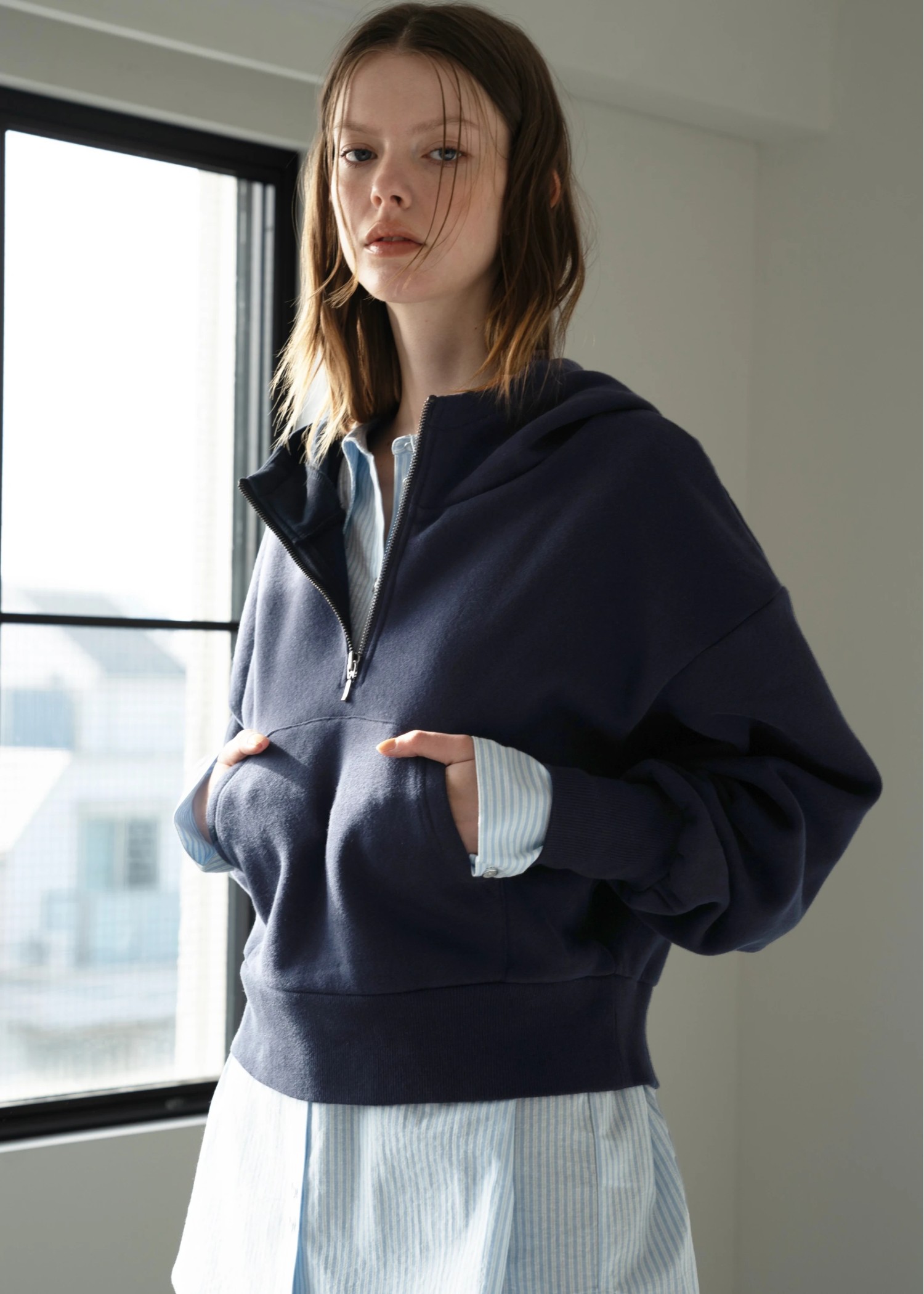 half zip sweat raised back hoodie