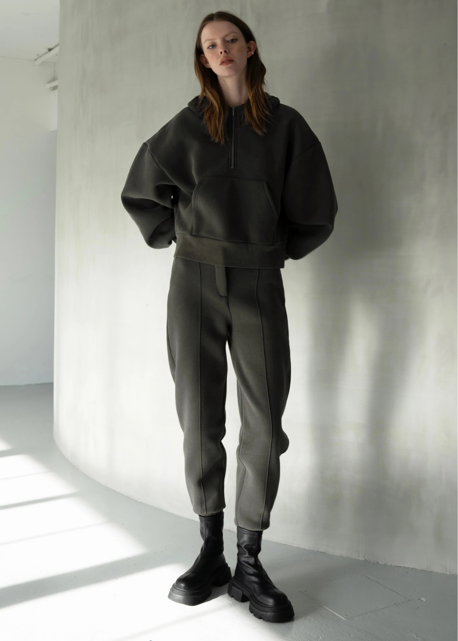 half zip sweat raised back hoodie