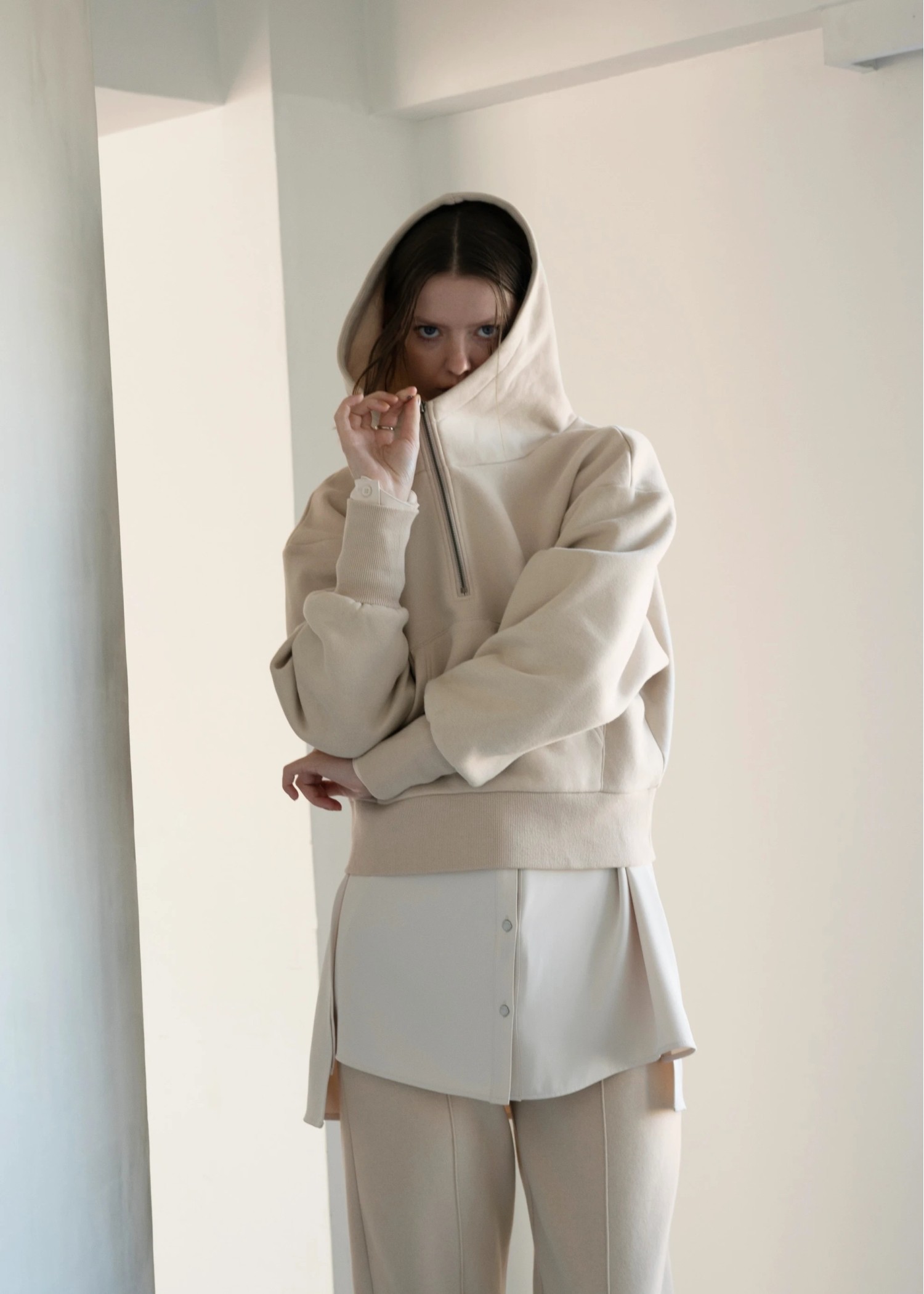 half zip sweat raised back hoodie