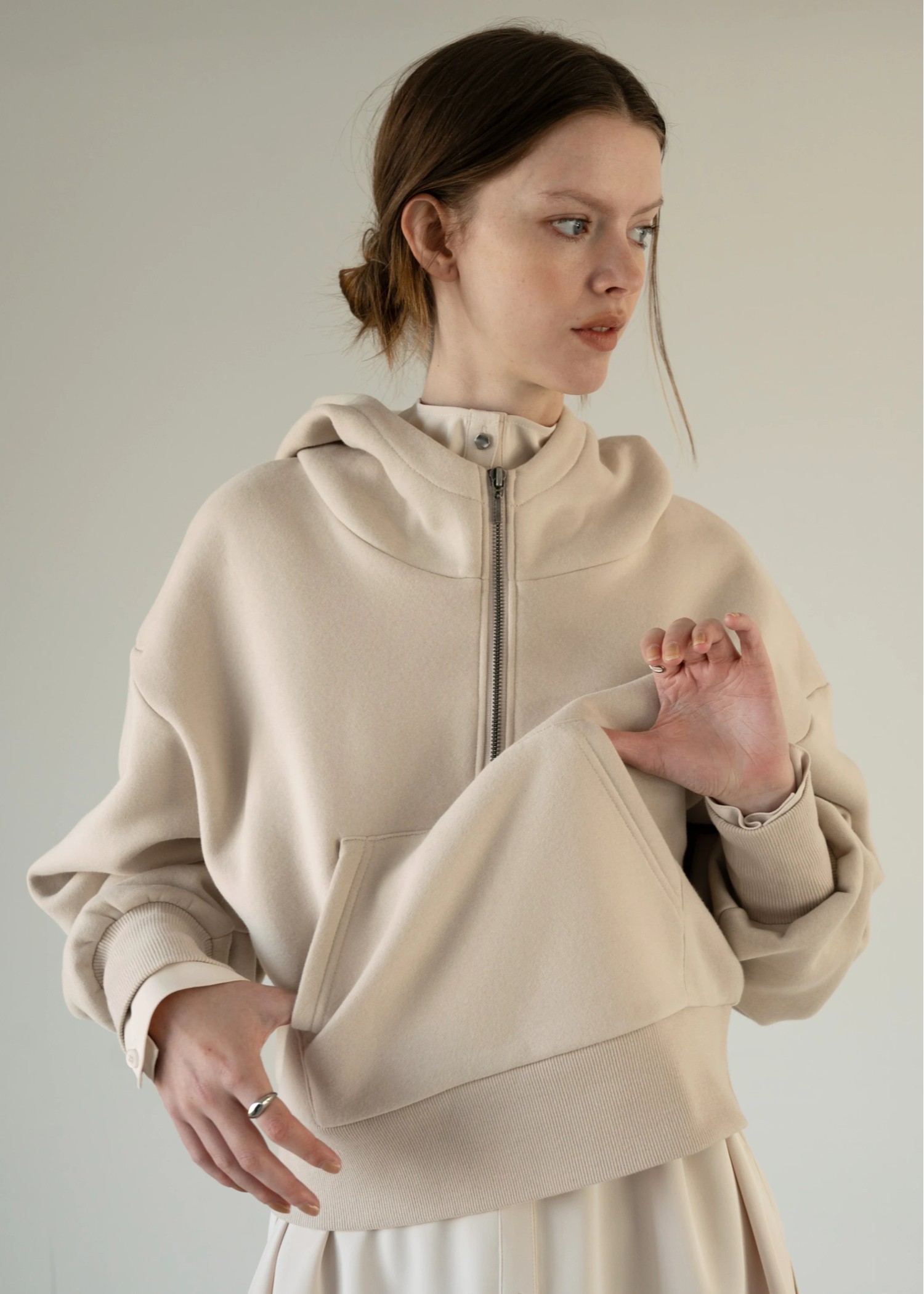 half zip sweat raised back hoodie