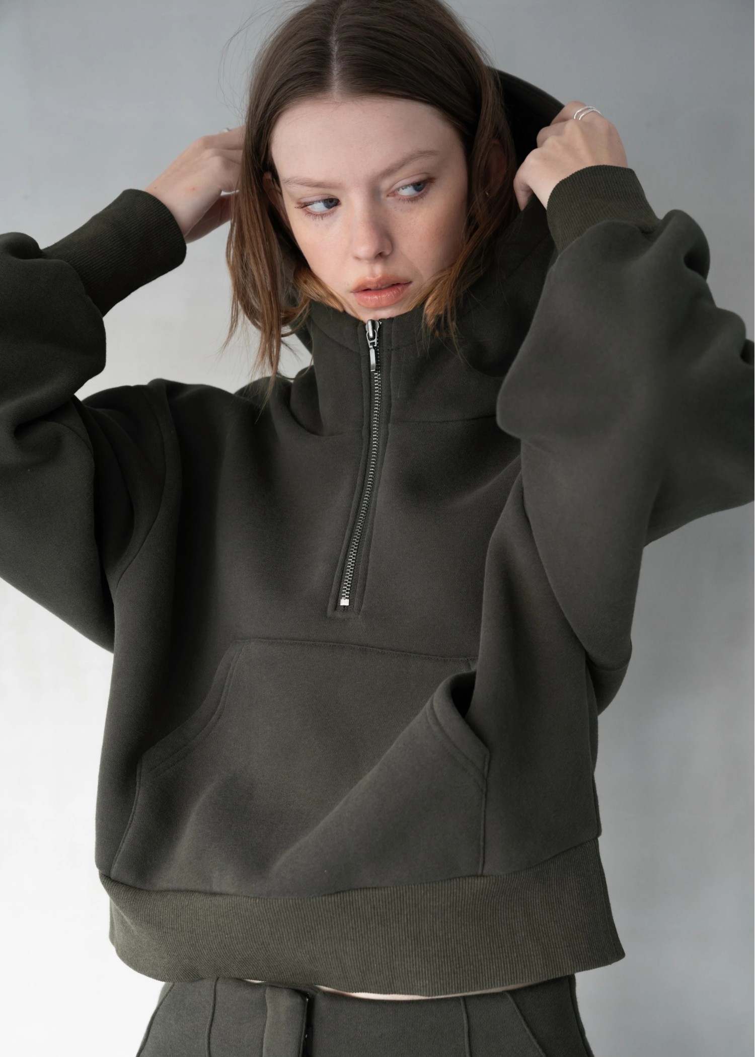 half zip sweat raised back hoodie