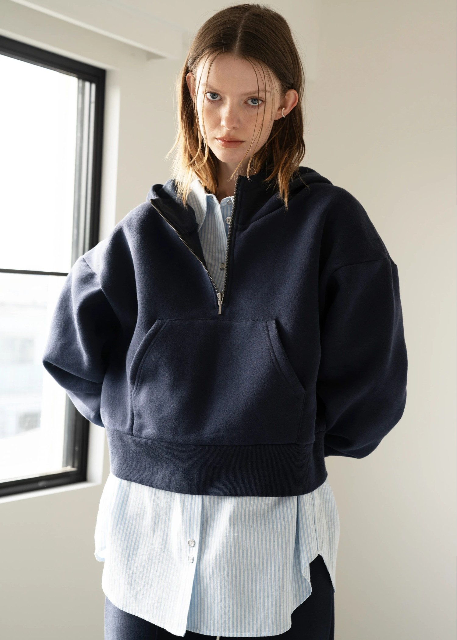 half zip sweat raised back hoodie