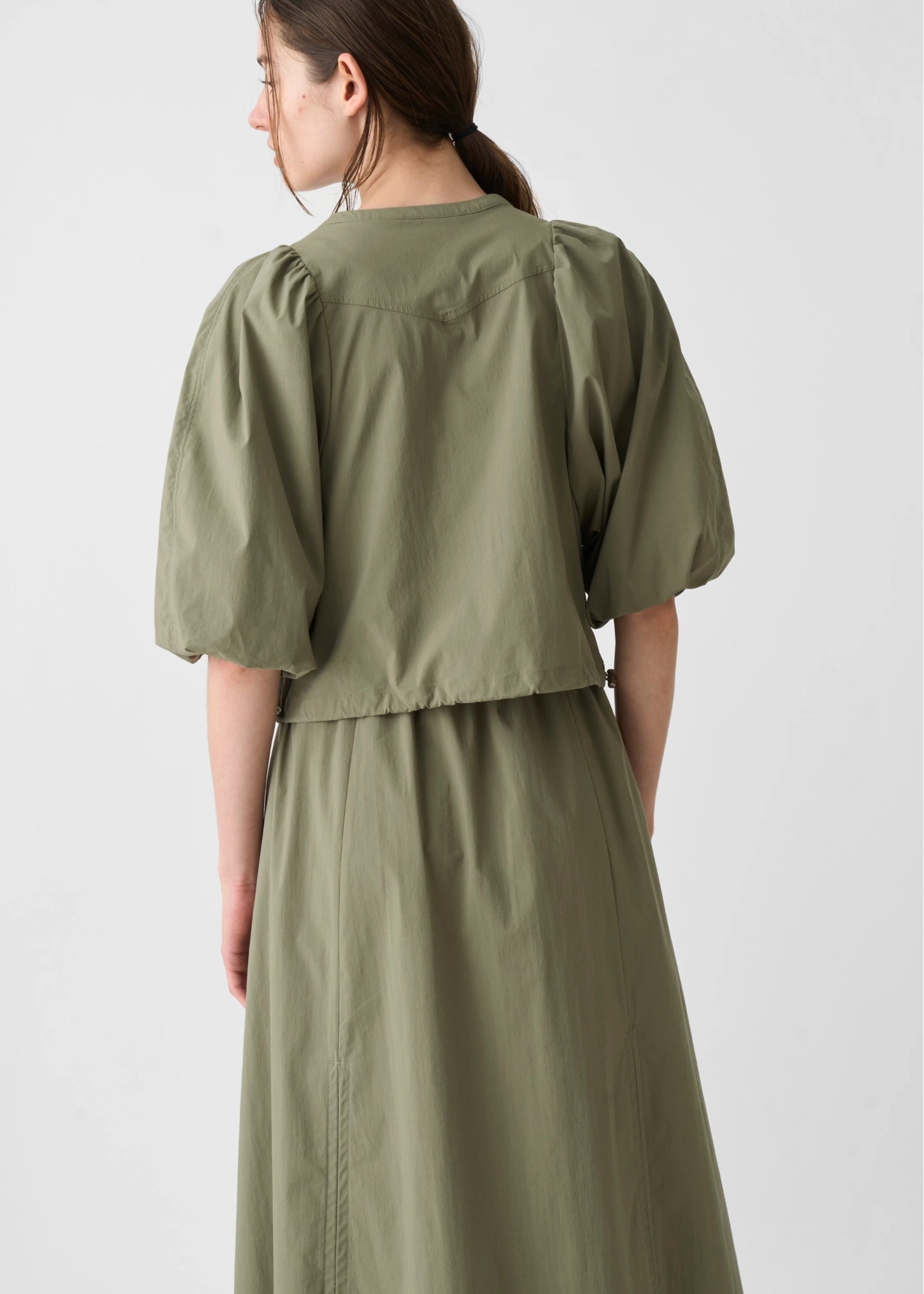 balloon sleeve drawstring zip tops