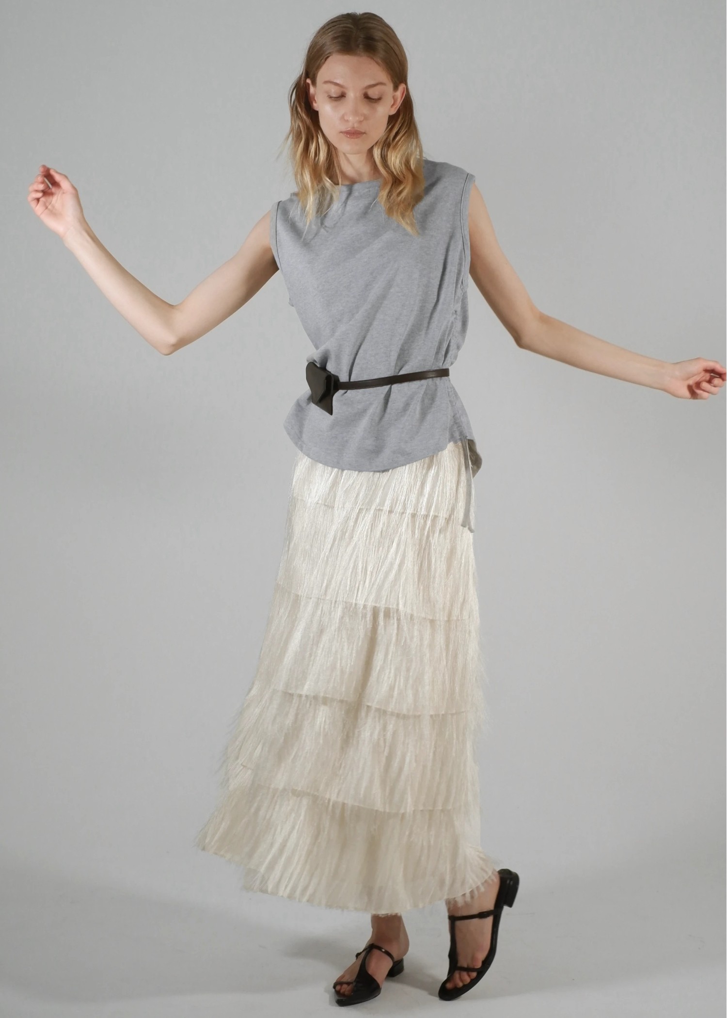 side drawstring irregular hem tank