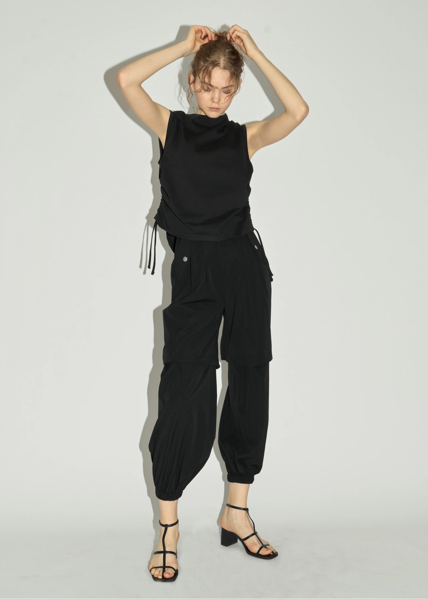 side drawstring irregular hem tank