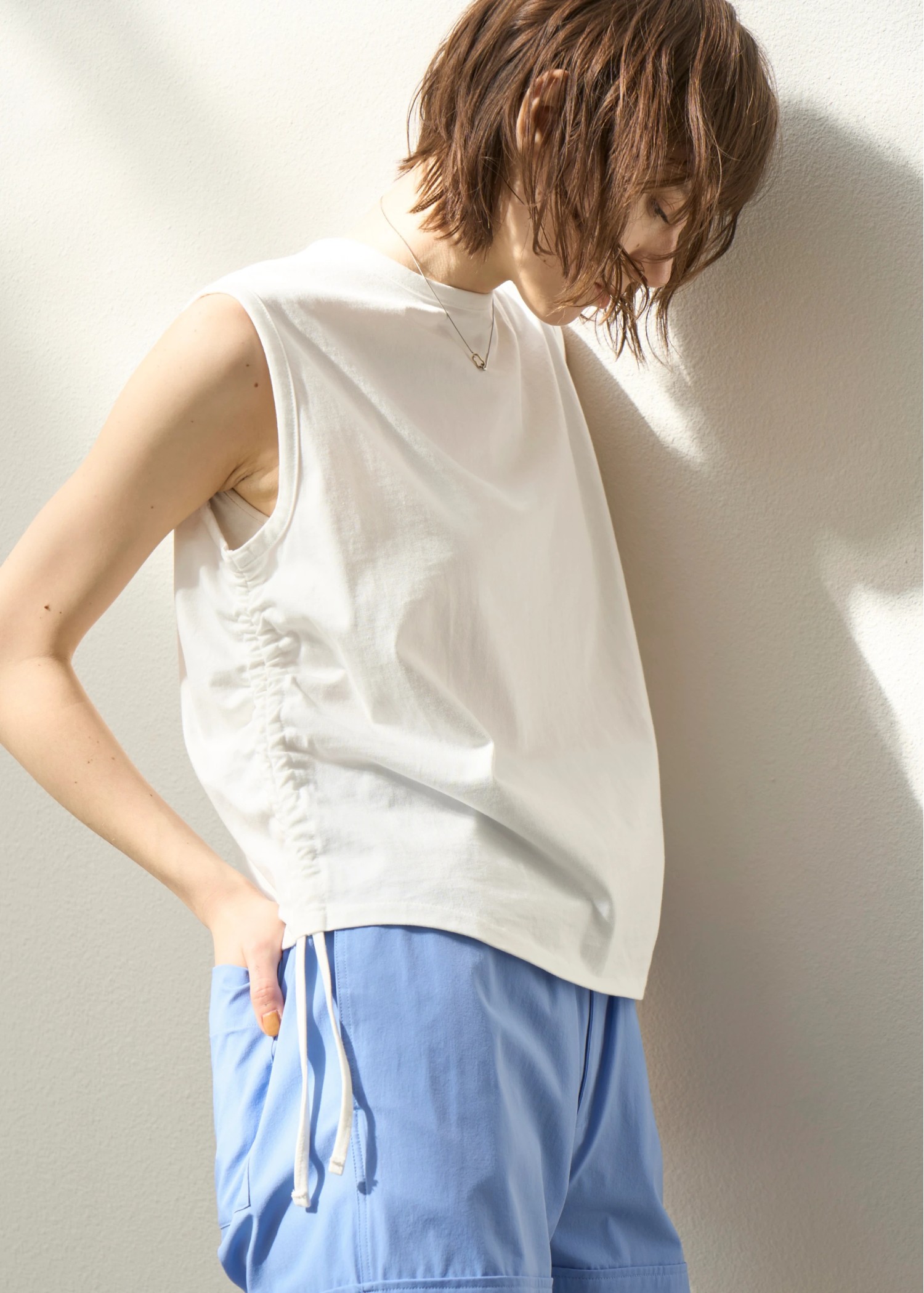 side drawstring irregular hem tank