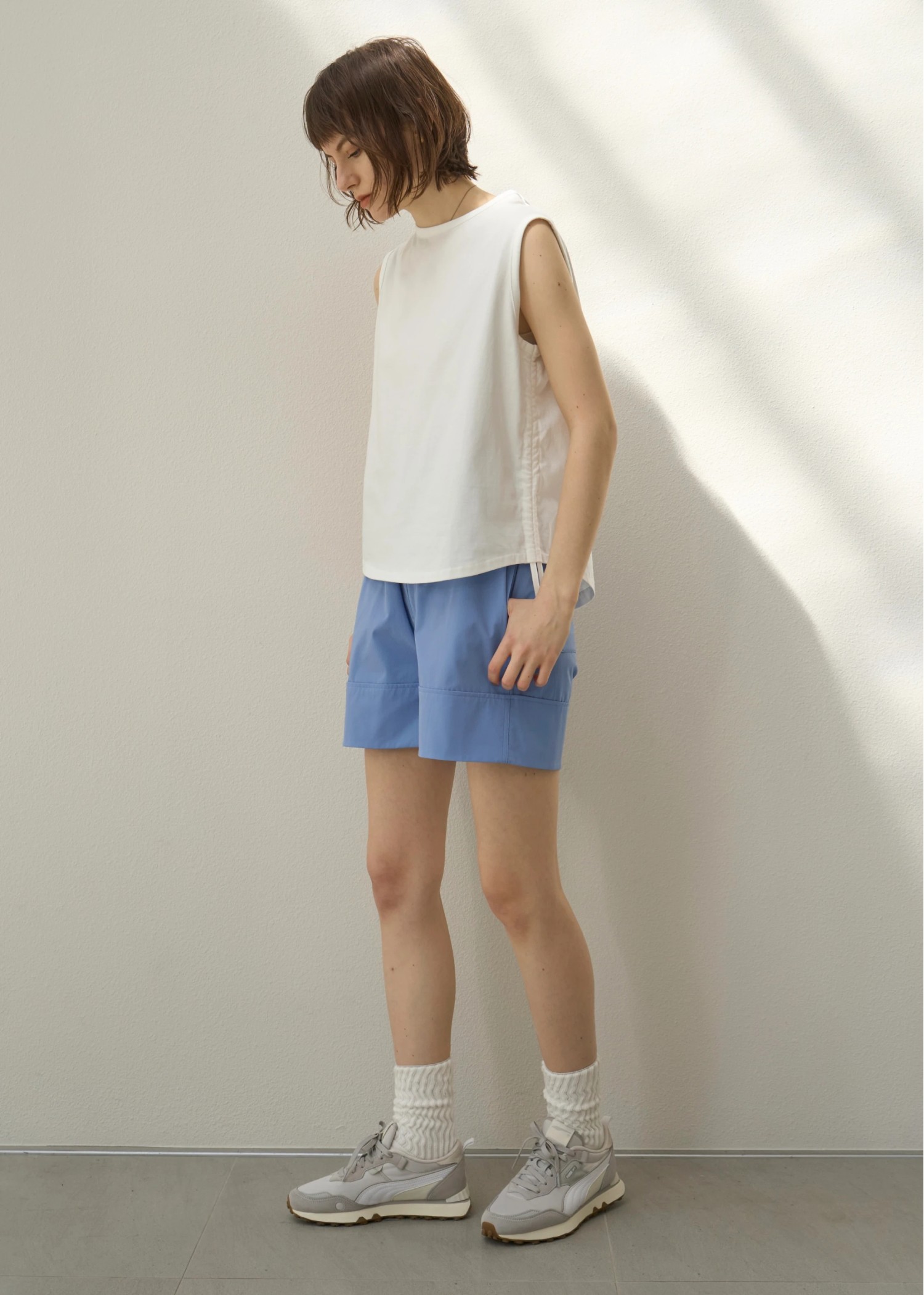 side drawstring irregular hem tank