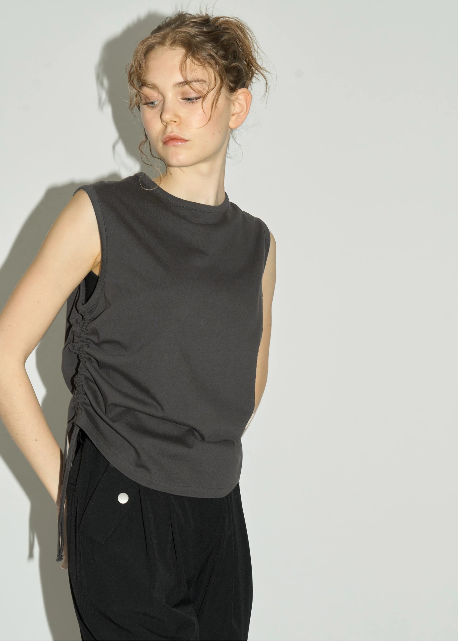 side drawstring irregular hem tank