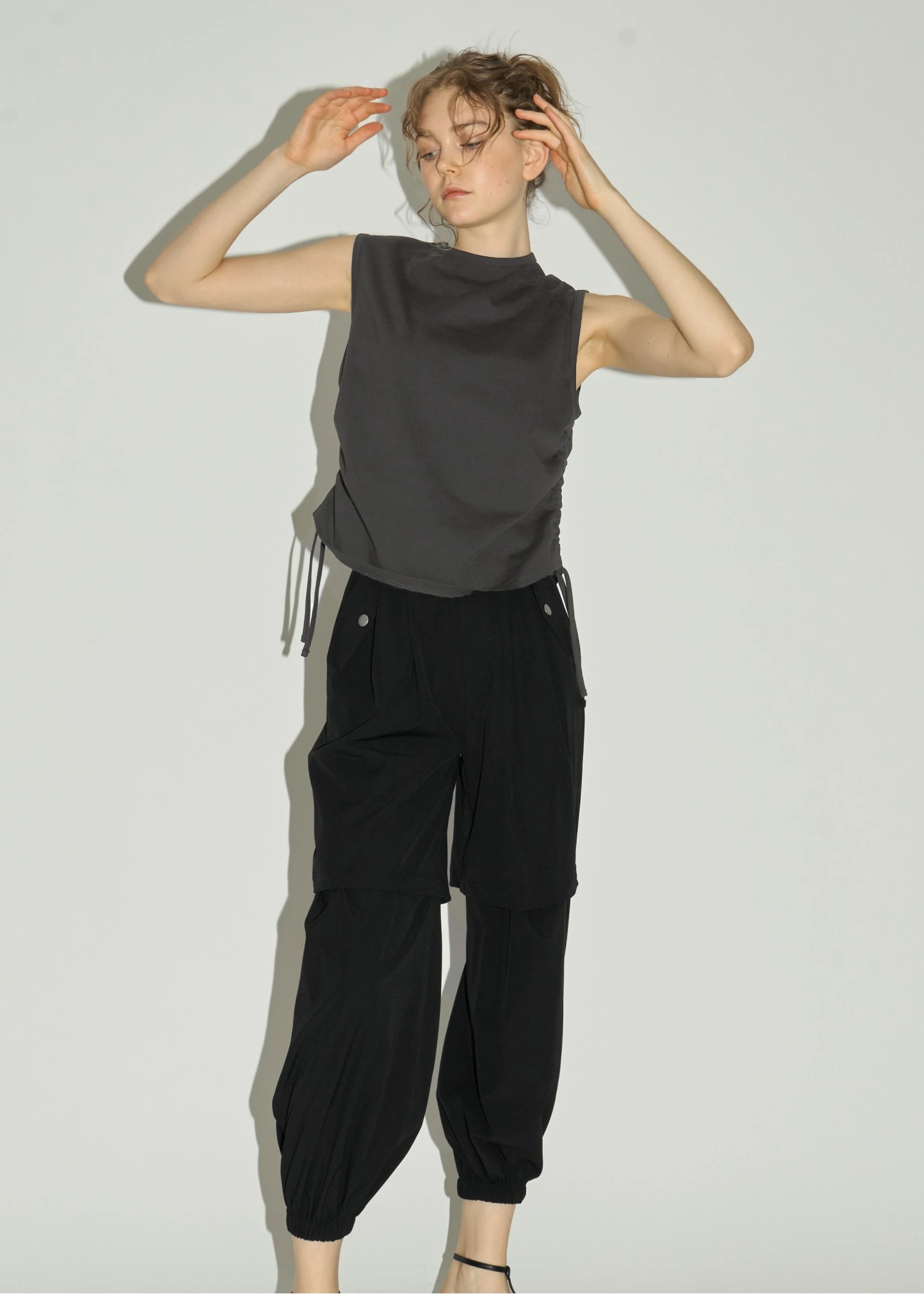 side drawstring irregular hem tank