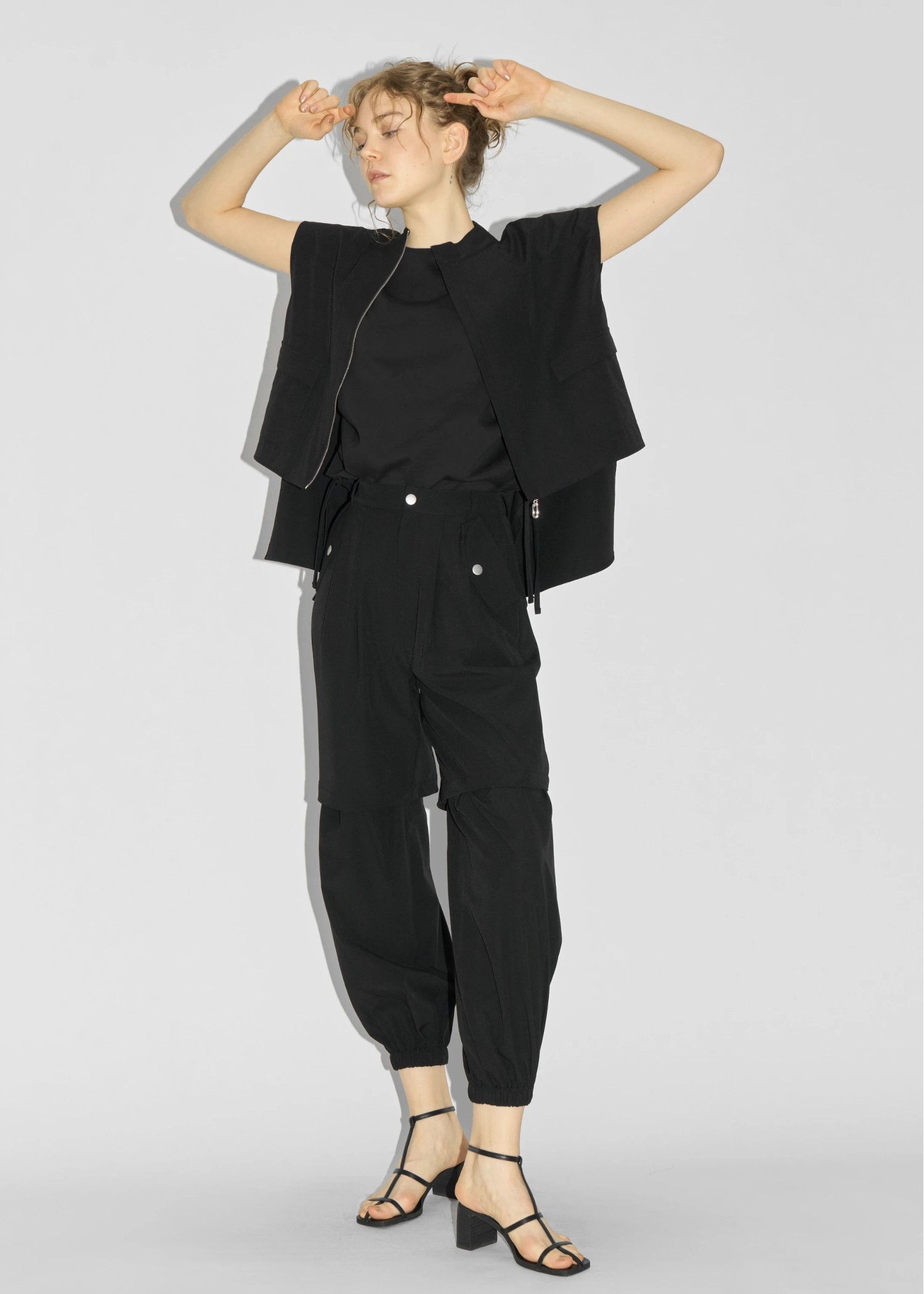 irregular hem flap pocket zip tops