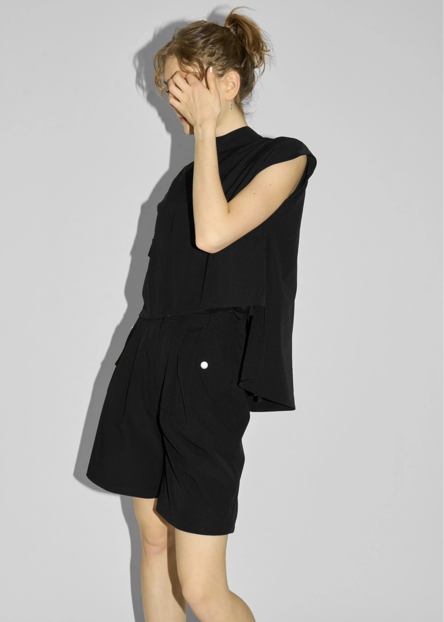 irregular hem flap pocket zip tops