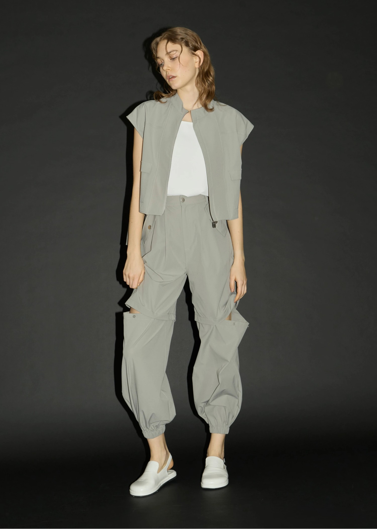 irregular hem flap pocket zip tops