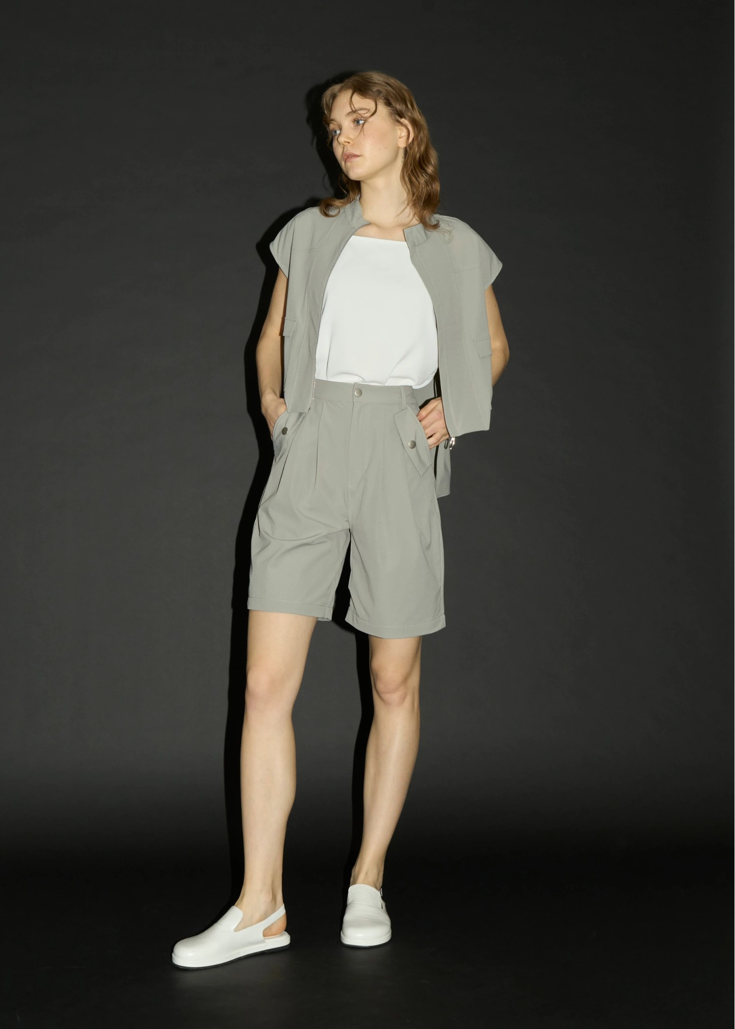 irregular hem flap pocket zip tops