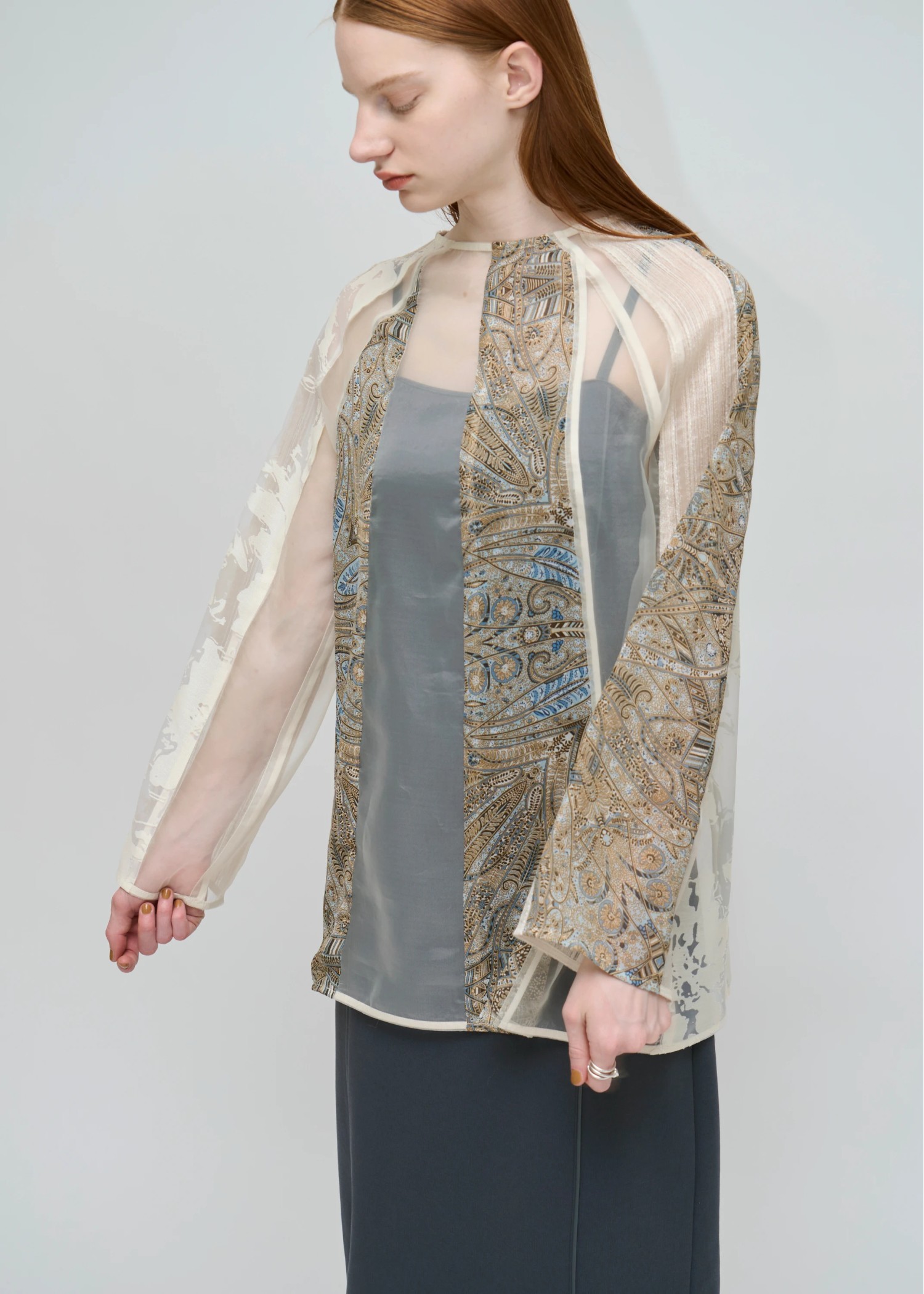 patchwork various pattern sheer tops