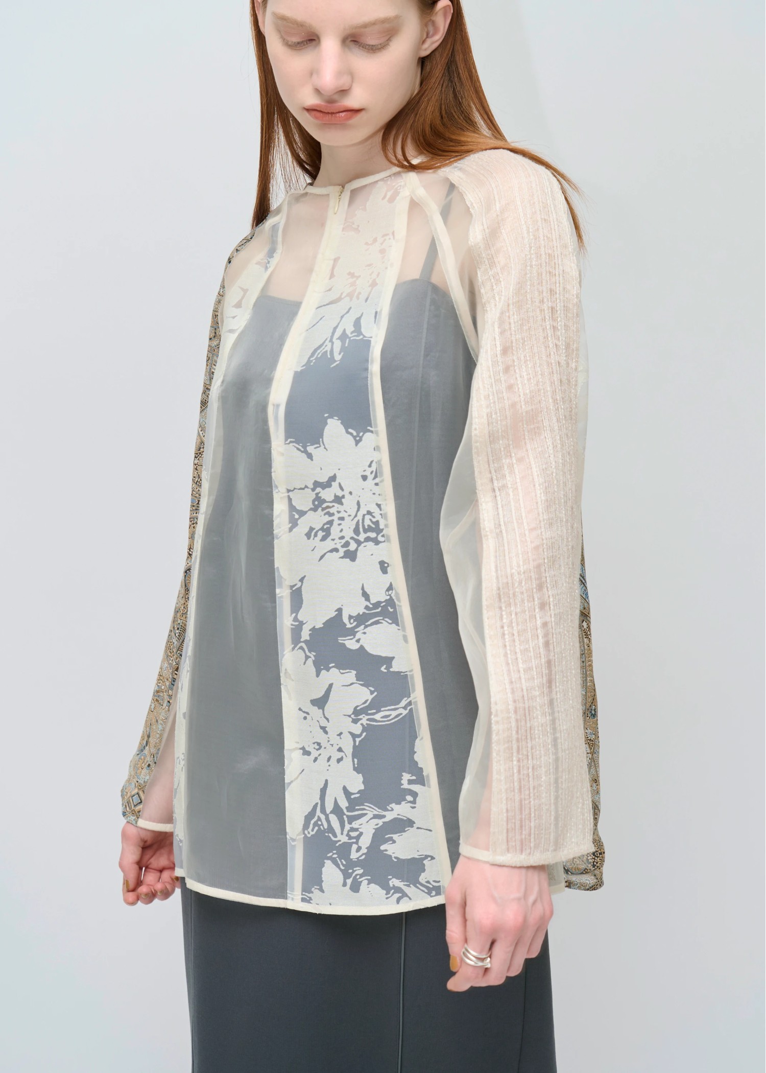 patchwork various pattern sheer tops