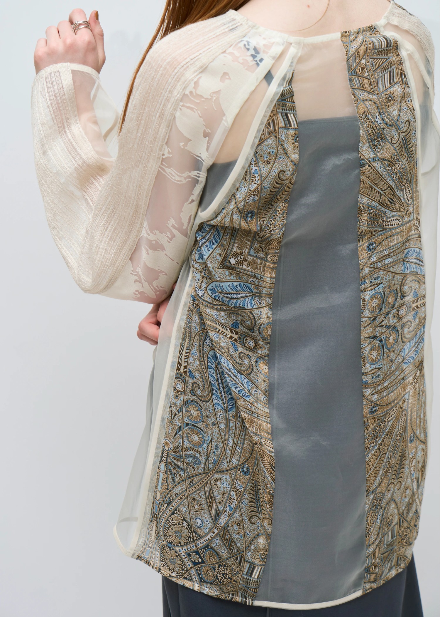 patchwork various pattern sheer tops