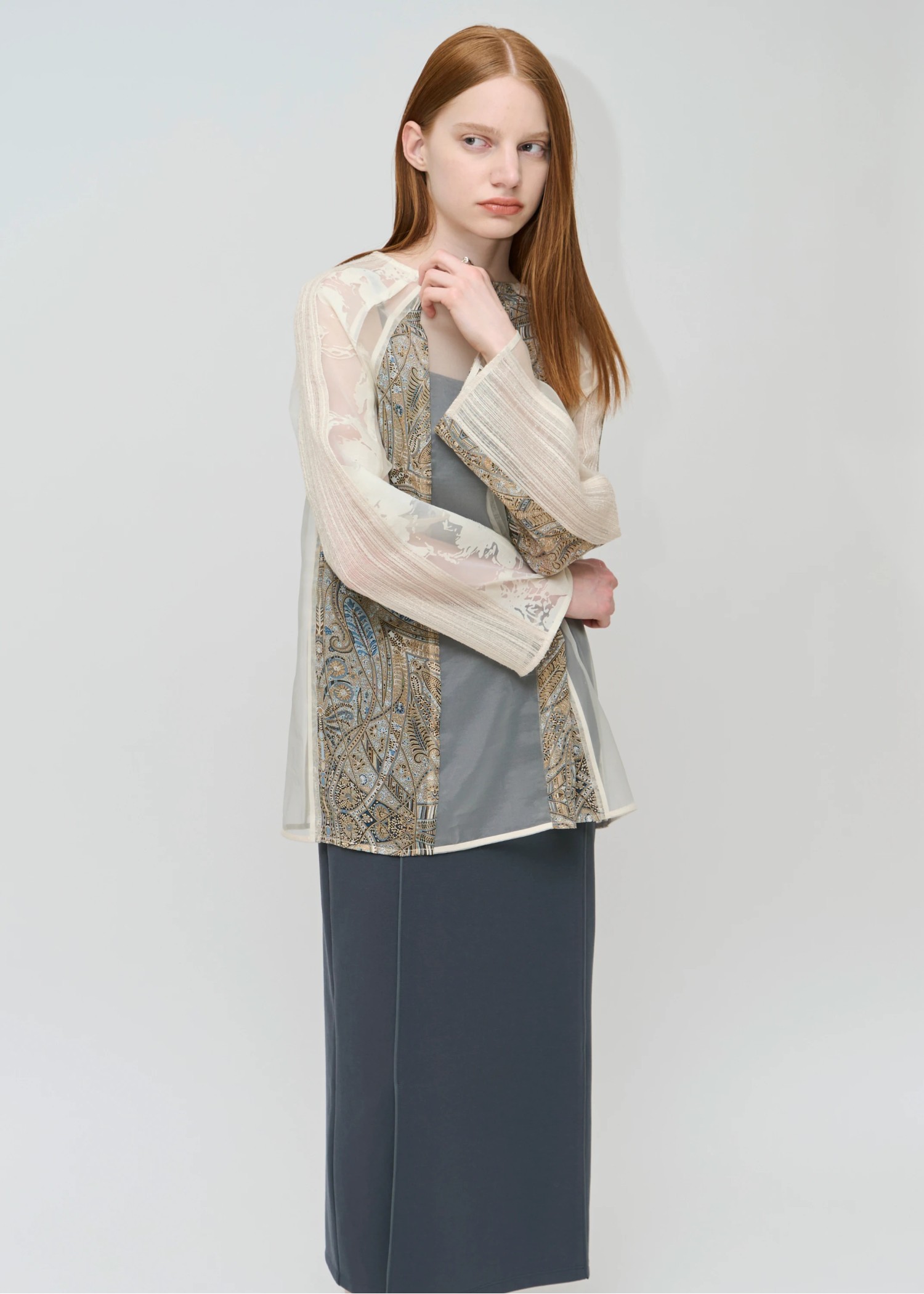 patchwork various pattern sheer tops