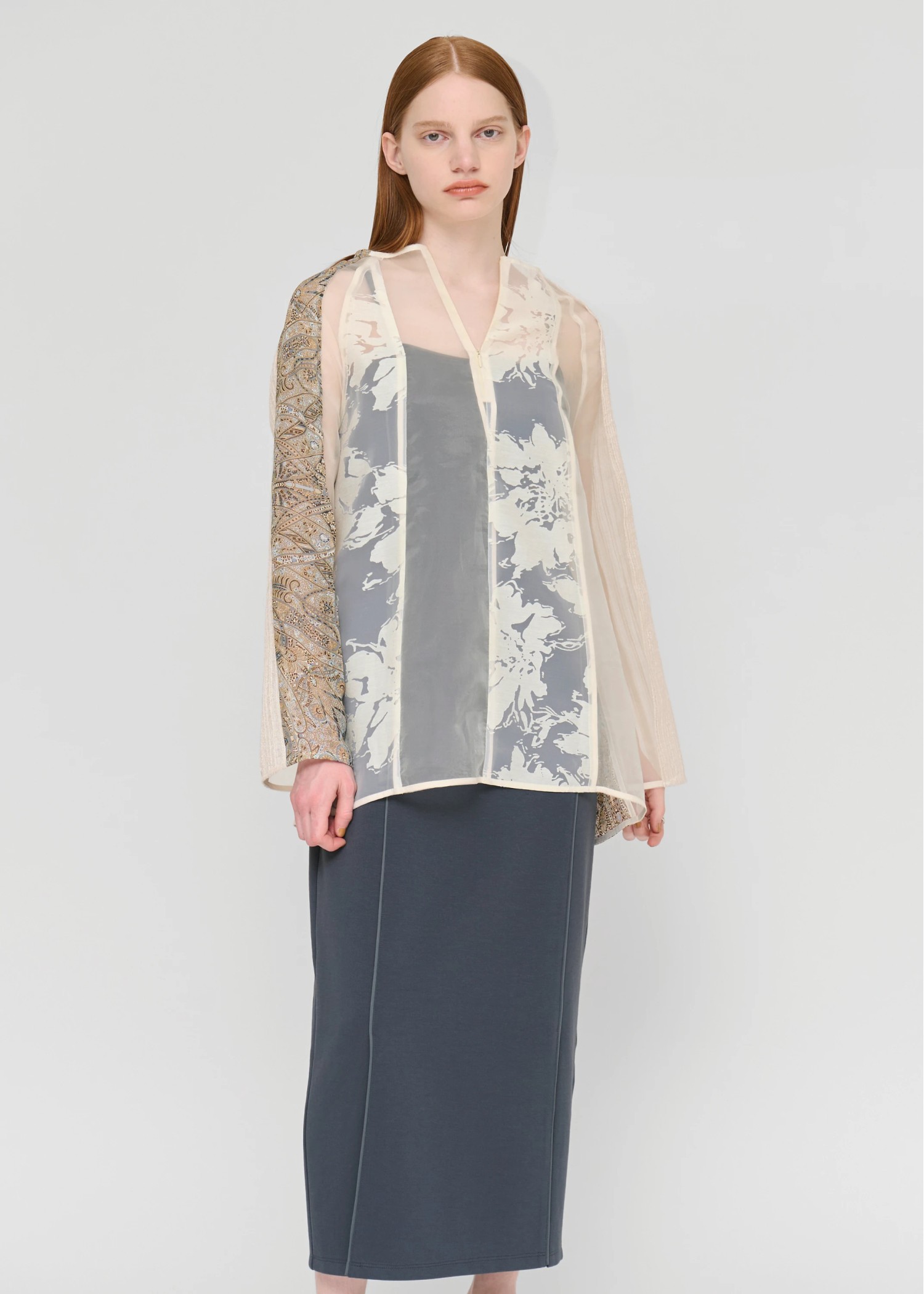 patchwork various pattern sheer tops