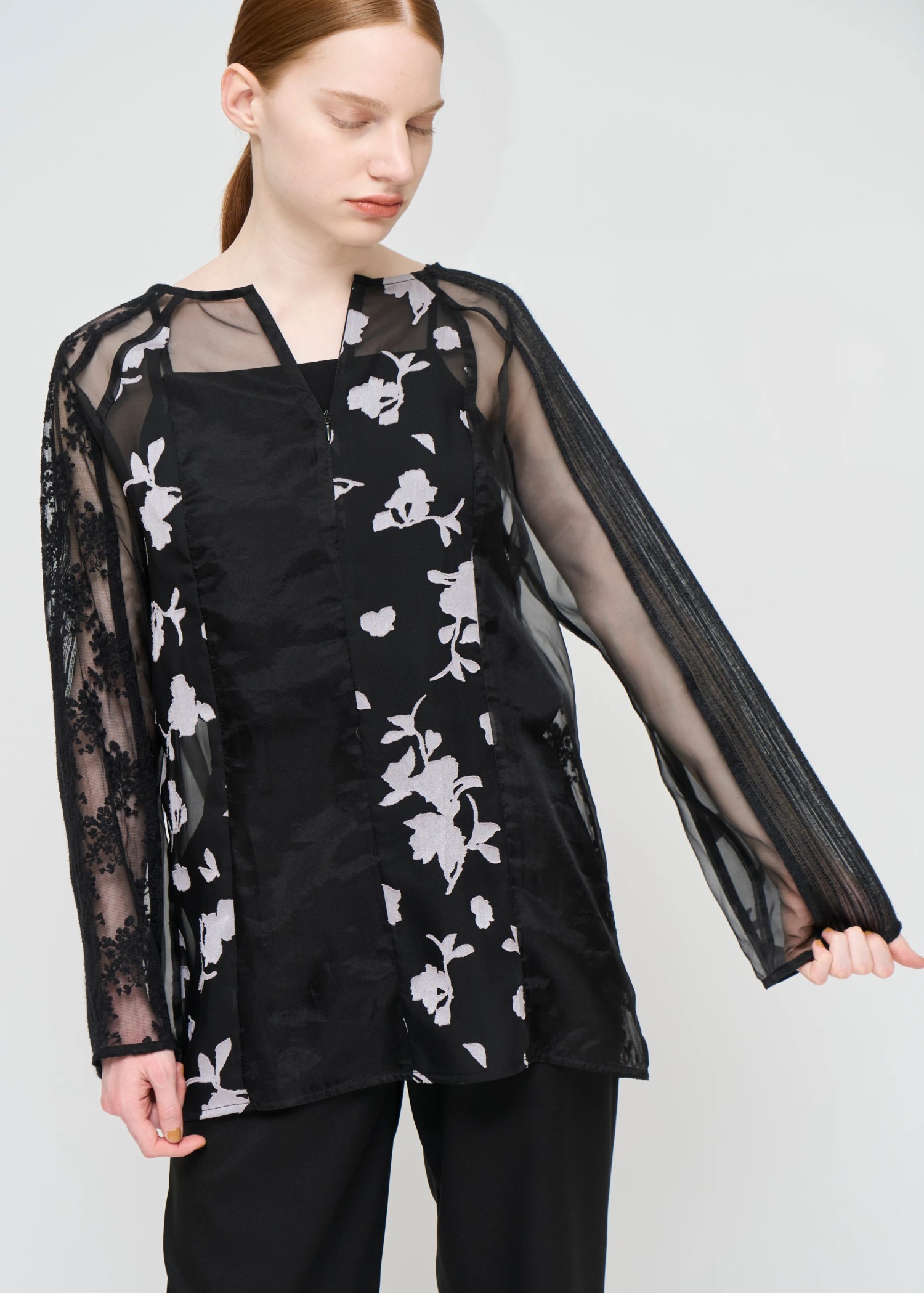 patchwork various pattern sheer tops