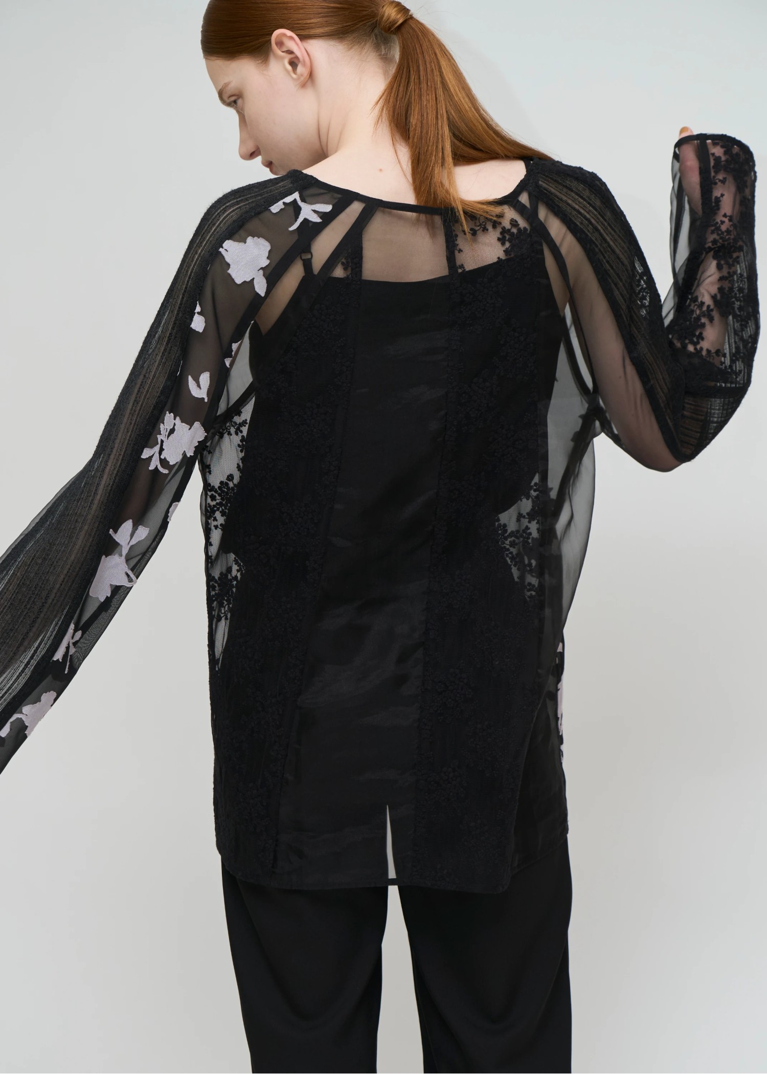 patchwork various pattern sheer tops