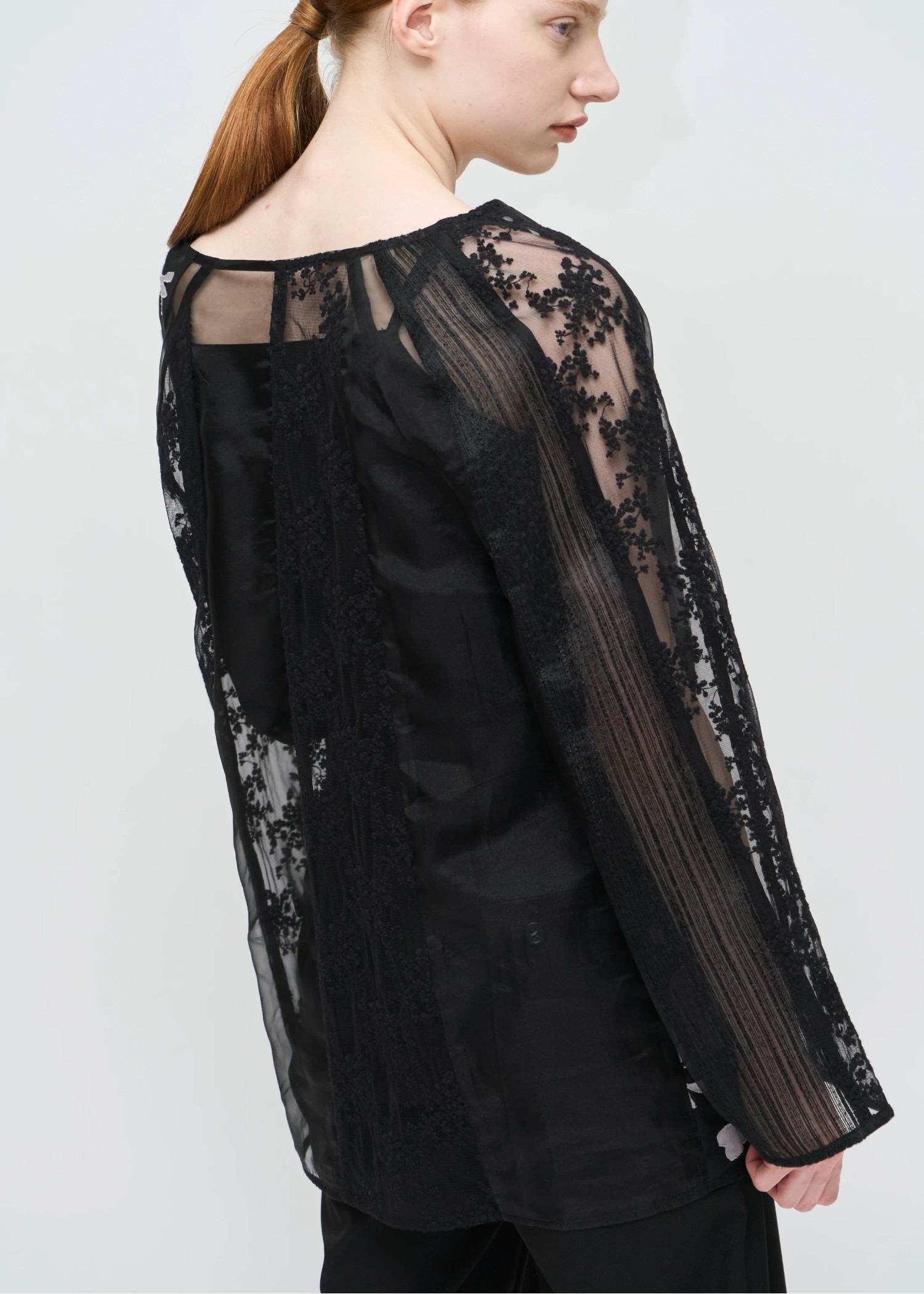 patchwork various pattern sheer tops