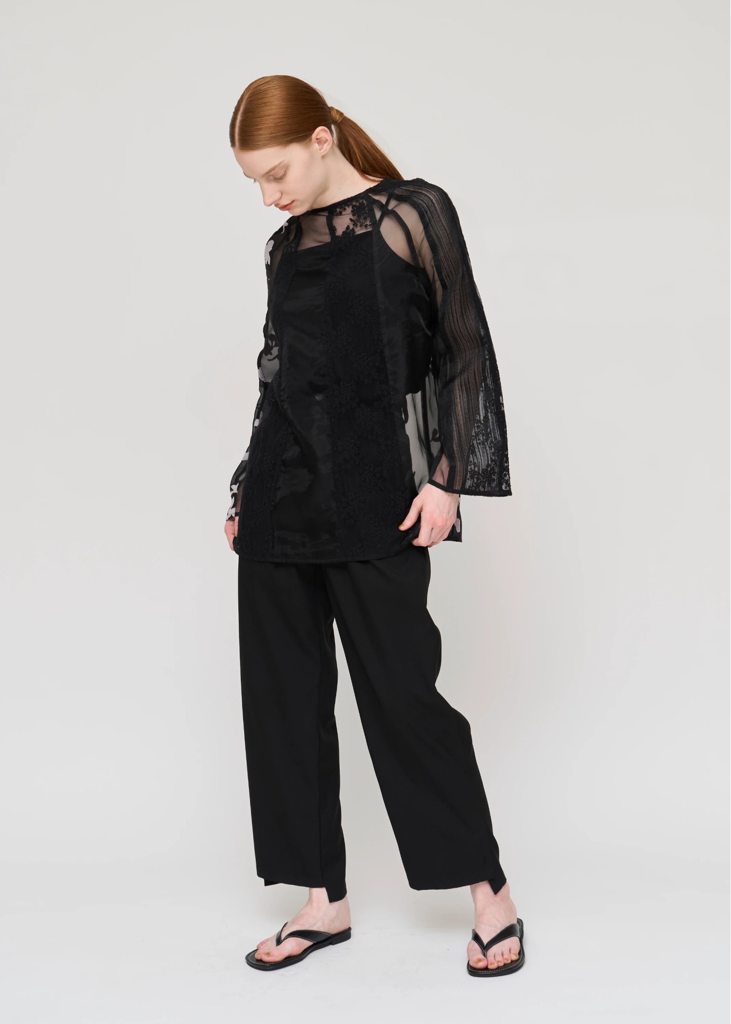 patchwork various pattern sheer tops