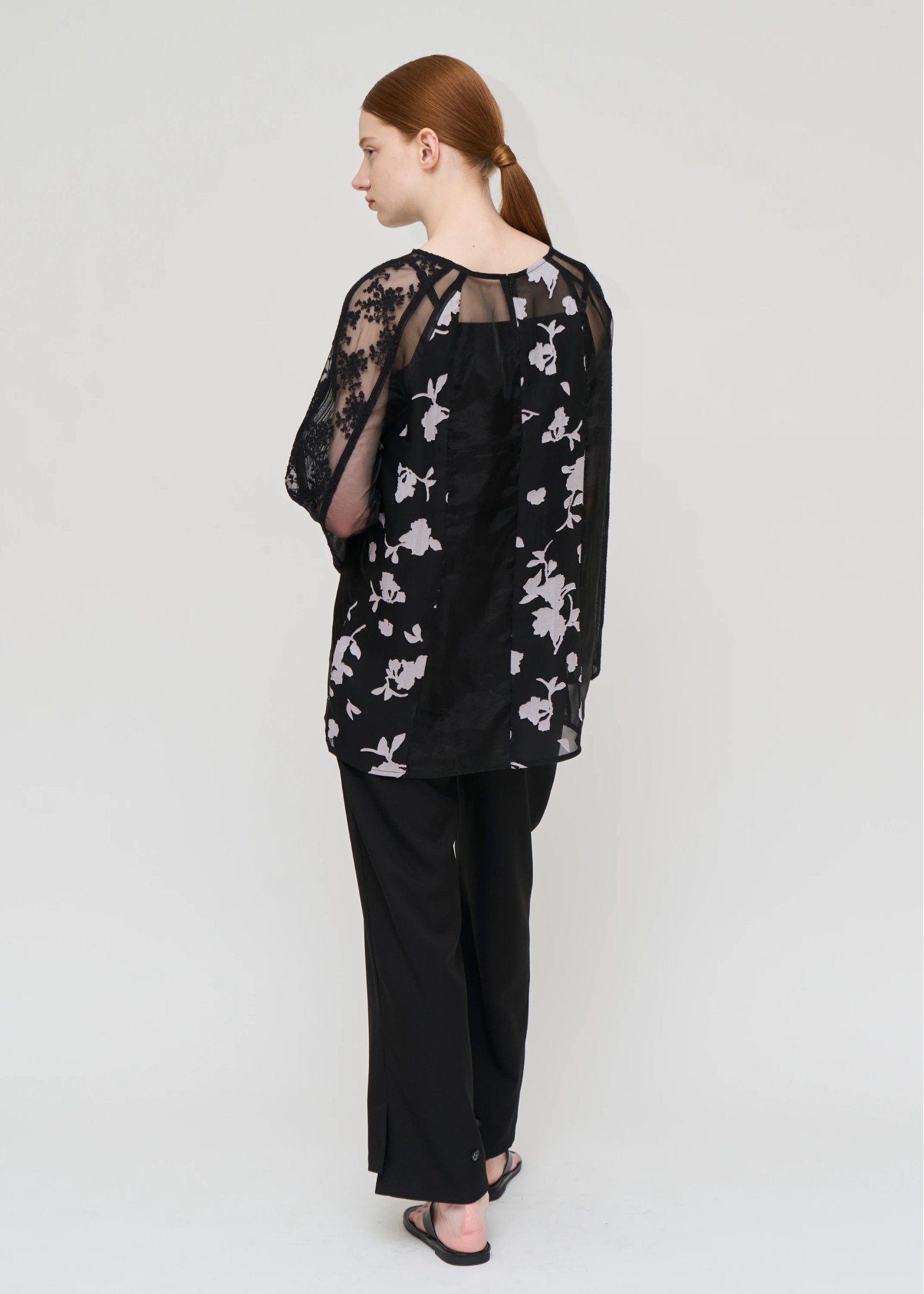 patchwork various pattern sheer tops