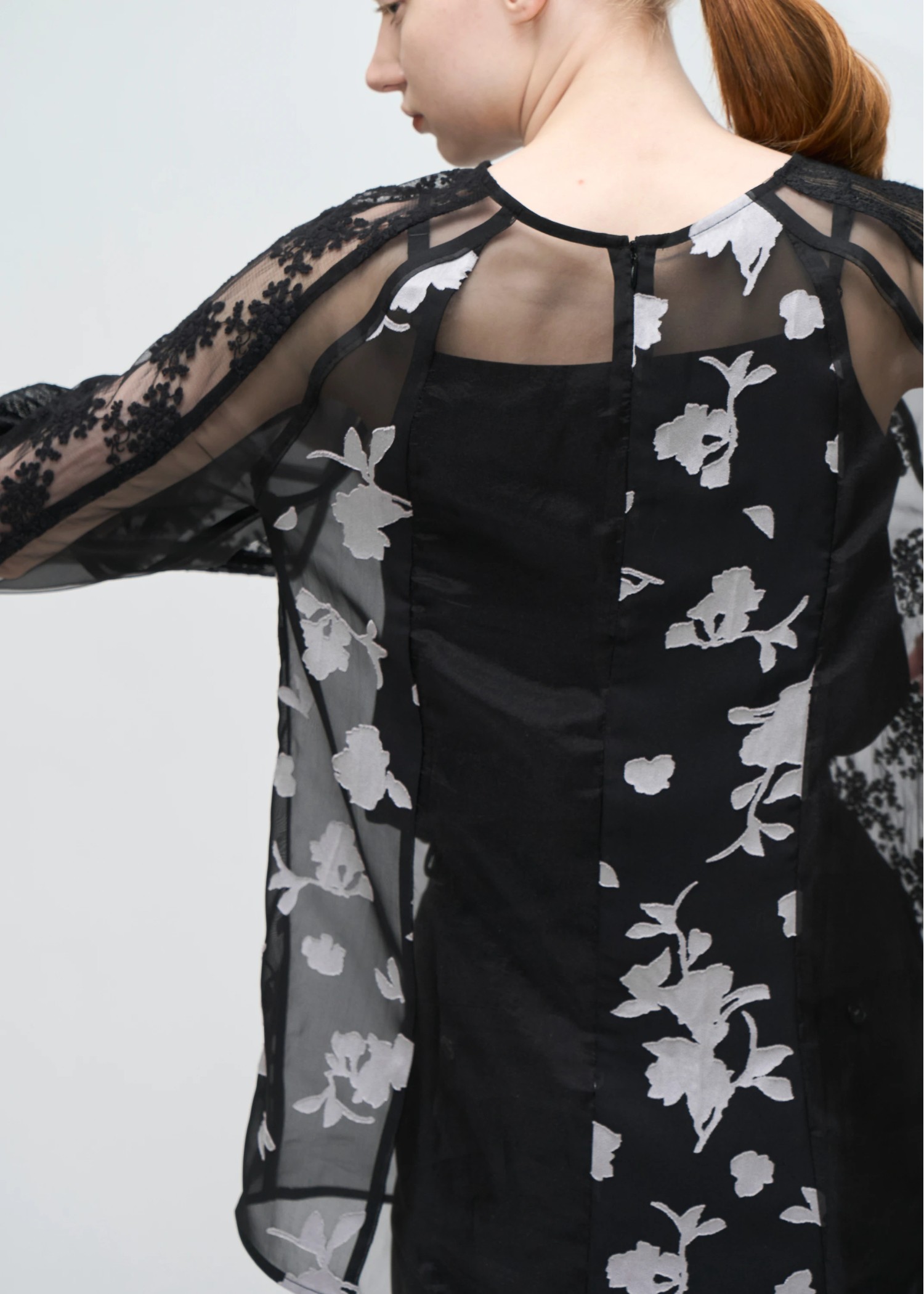 patchwork various pattern sheer tops