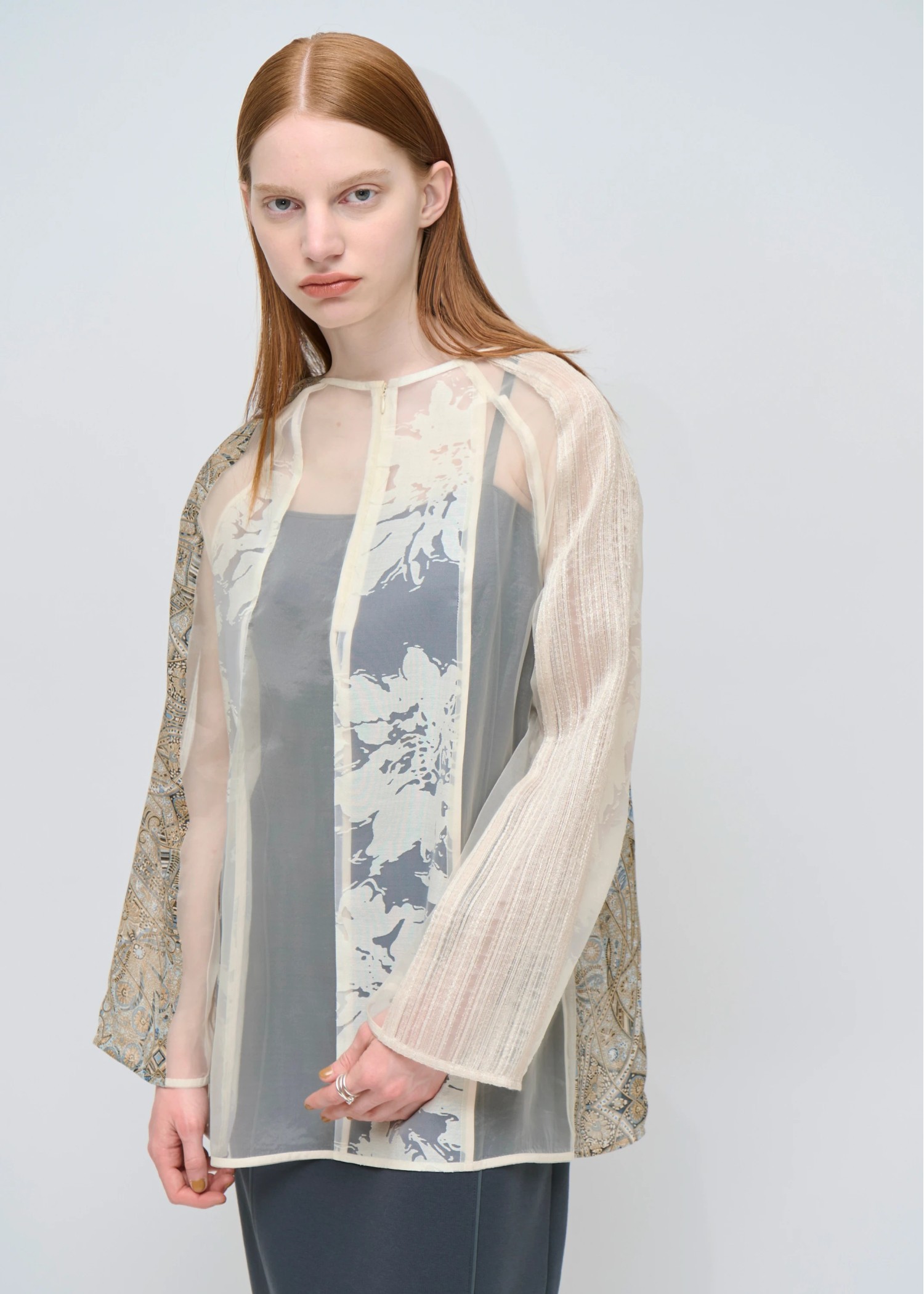 patchwork various pattern sheer tops