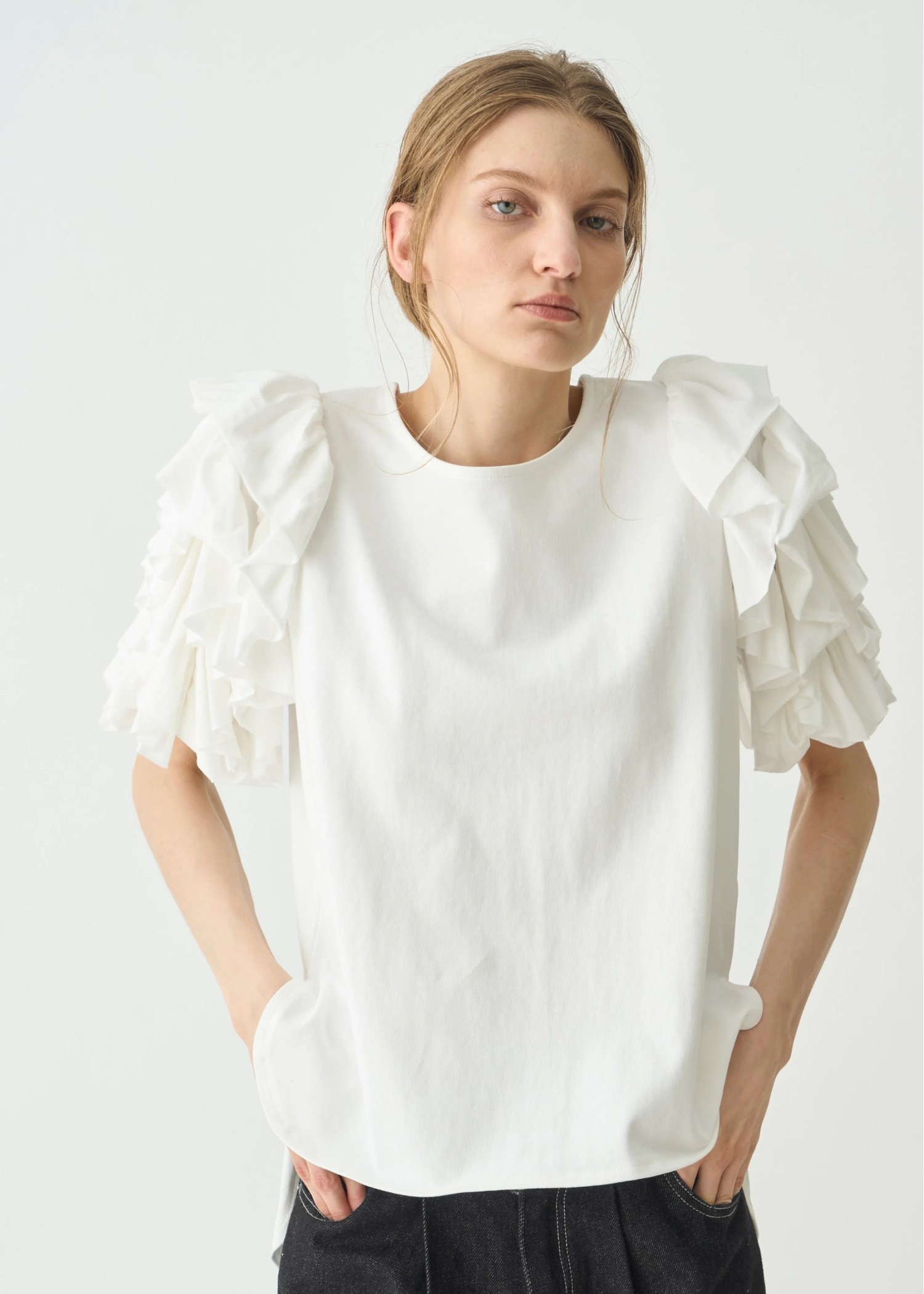frill volume sleeve cut and sew tops