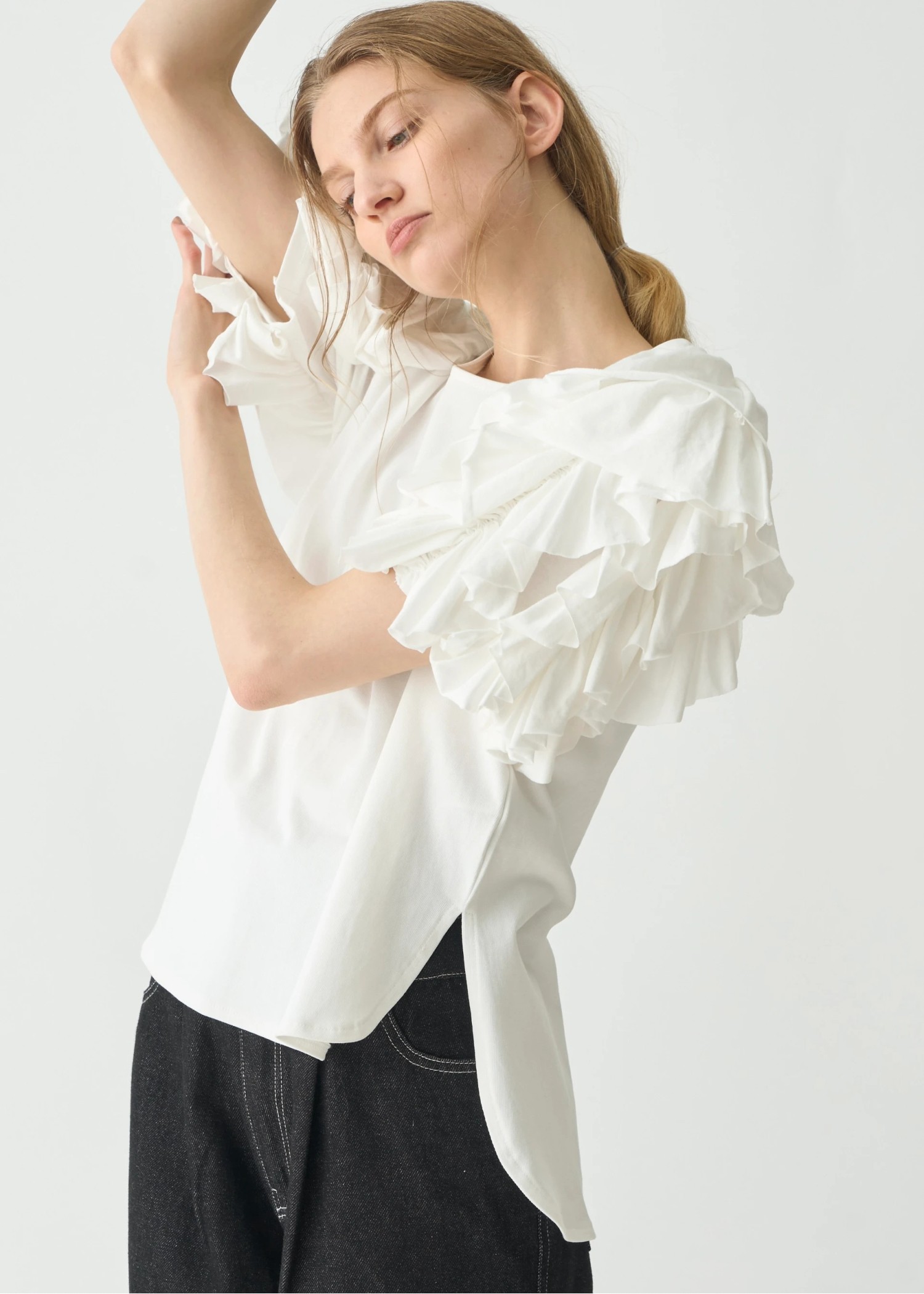 frill volume sleeve cut and sew tops