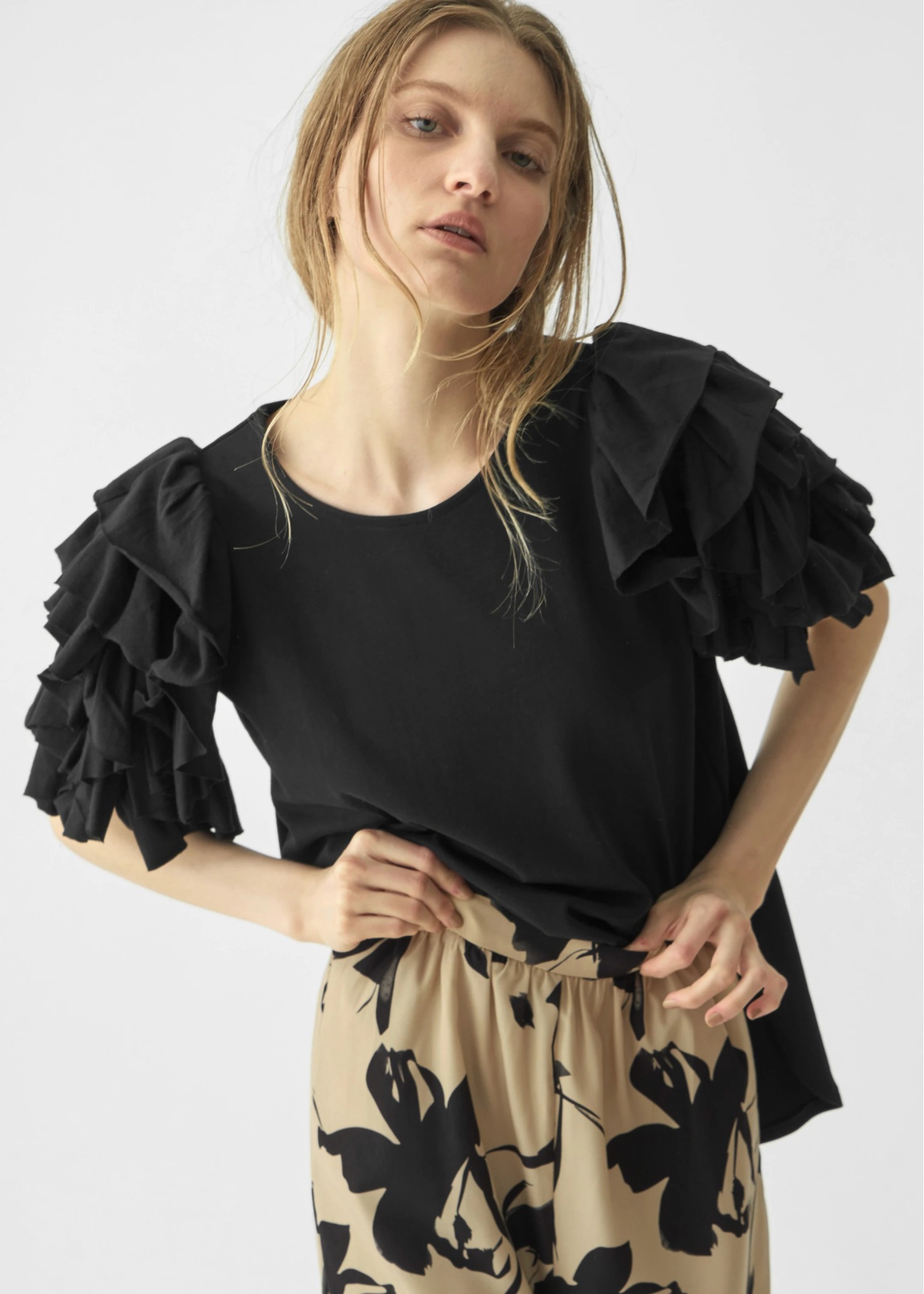 frill volume sleeve cut and sew tops