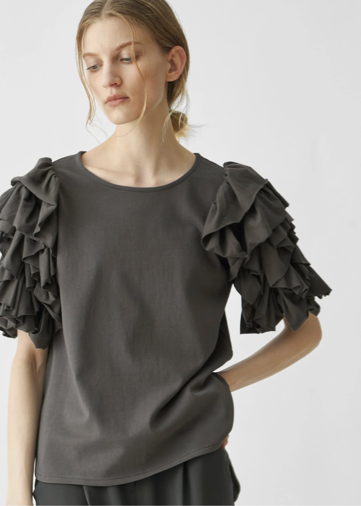 frill volume sleeve cut and sew tops