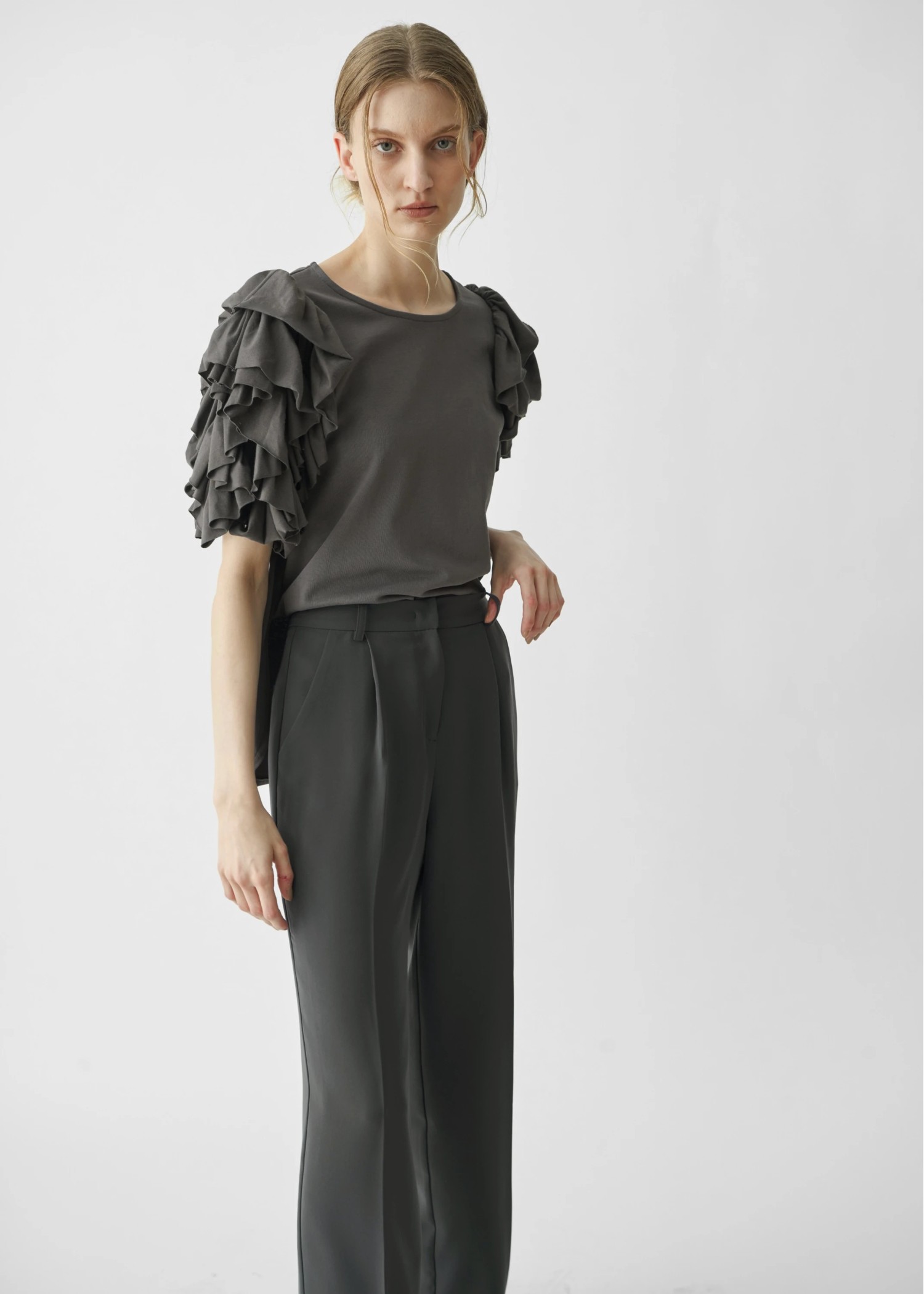 frill volume sleeve cut and sew tops