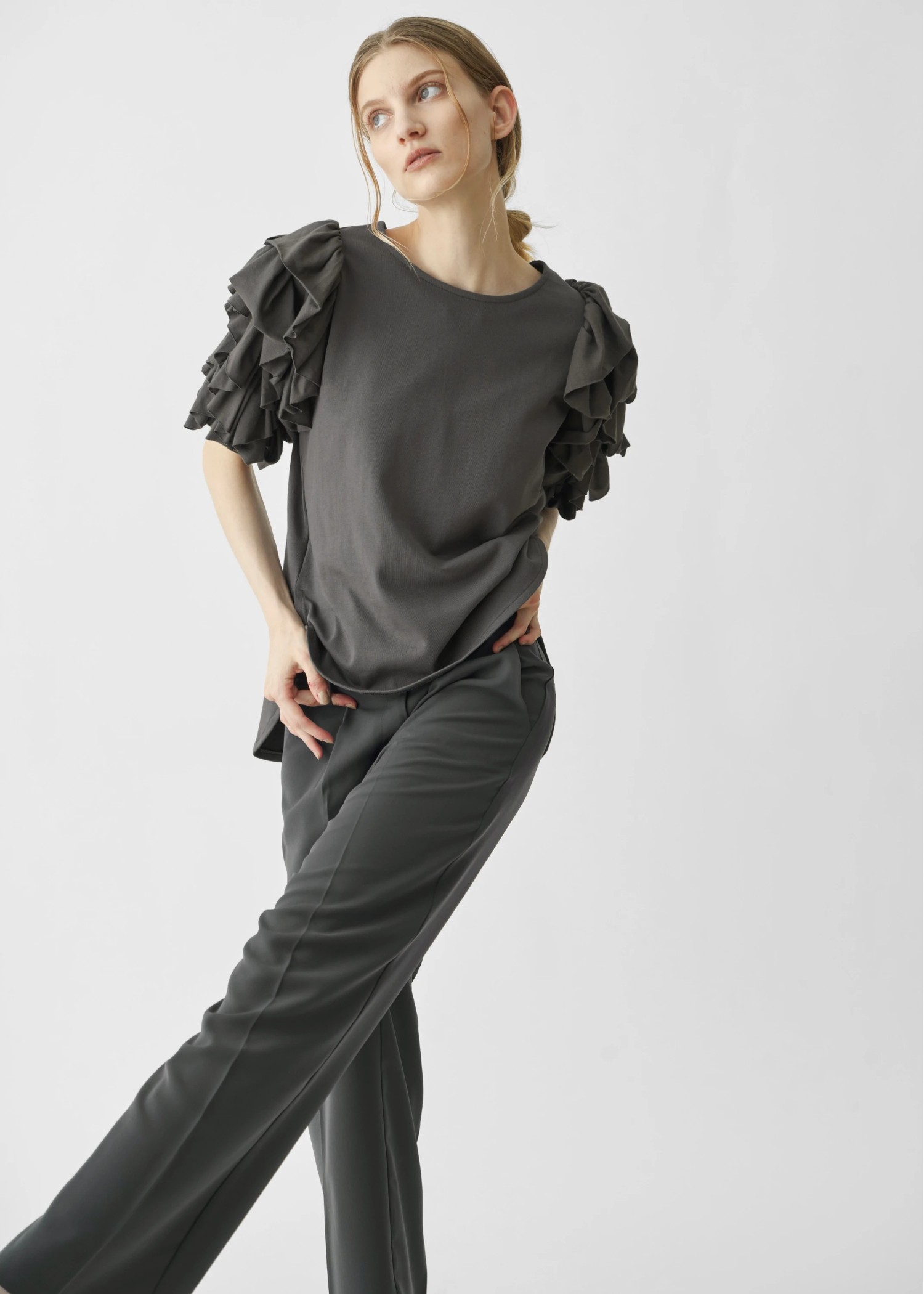 frill volume sleeve cut and sew tops