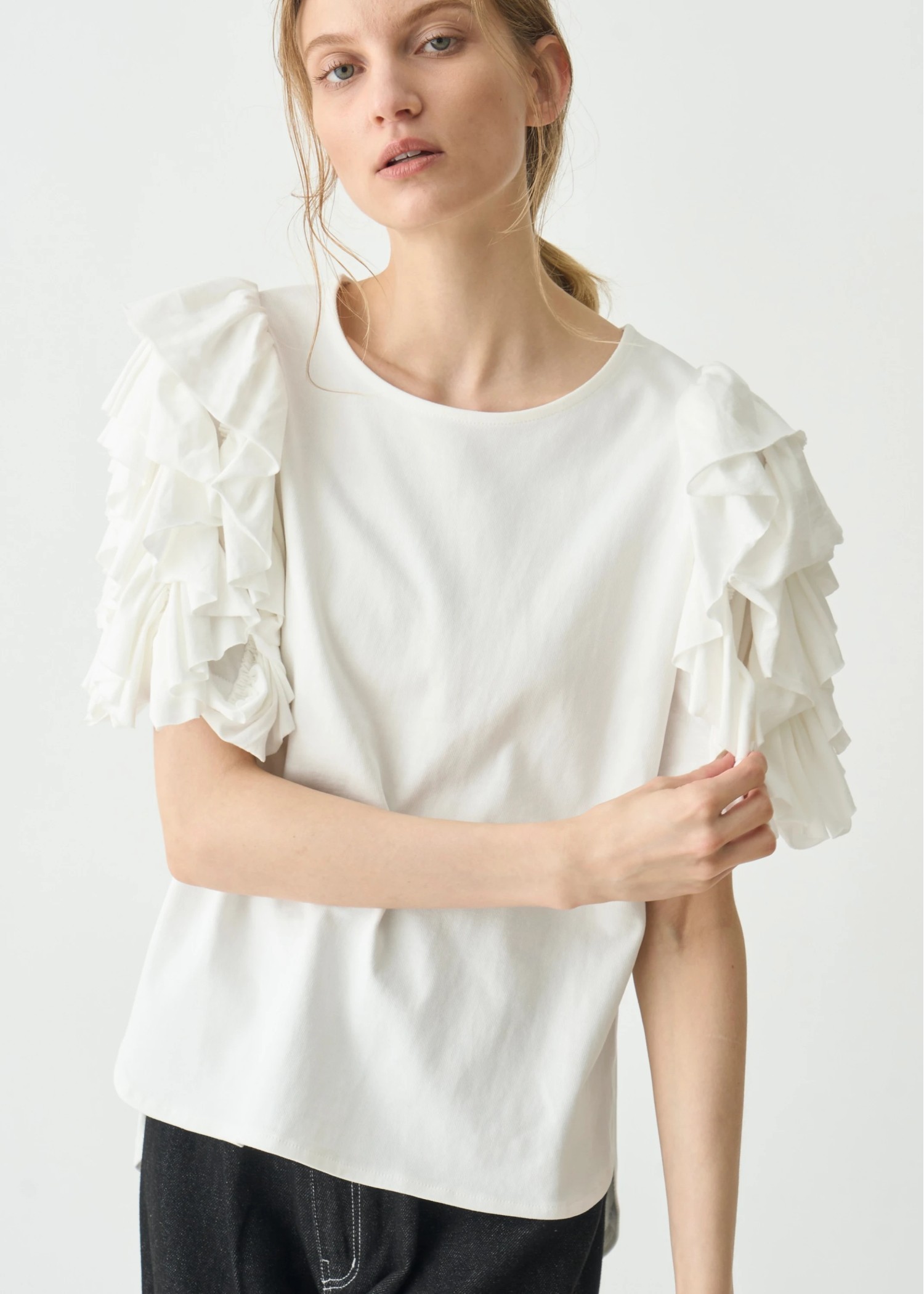 frill volume sleeve cut and sew tops