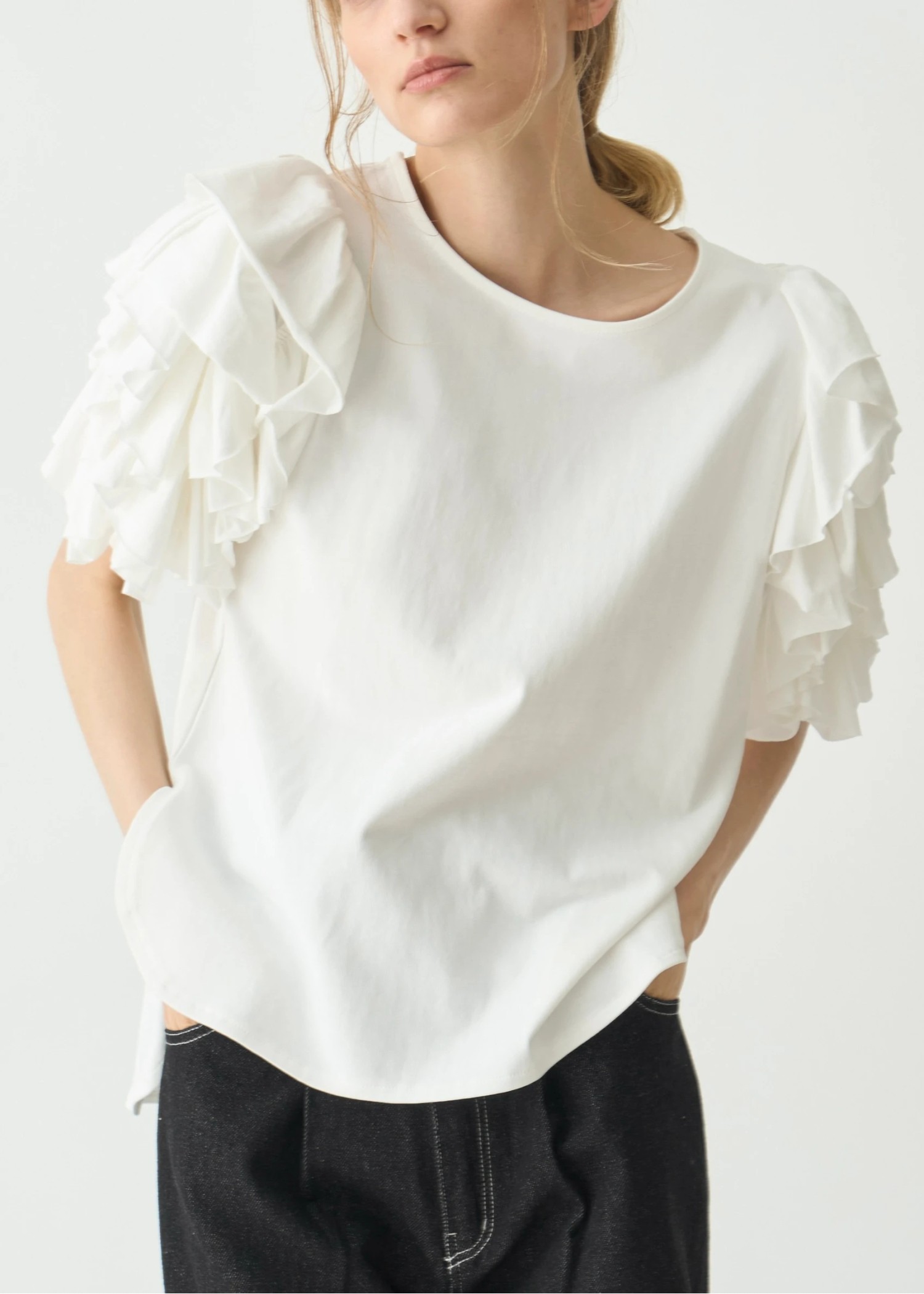 frill volume sleeve cut and sew tops