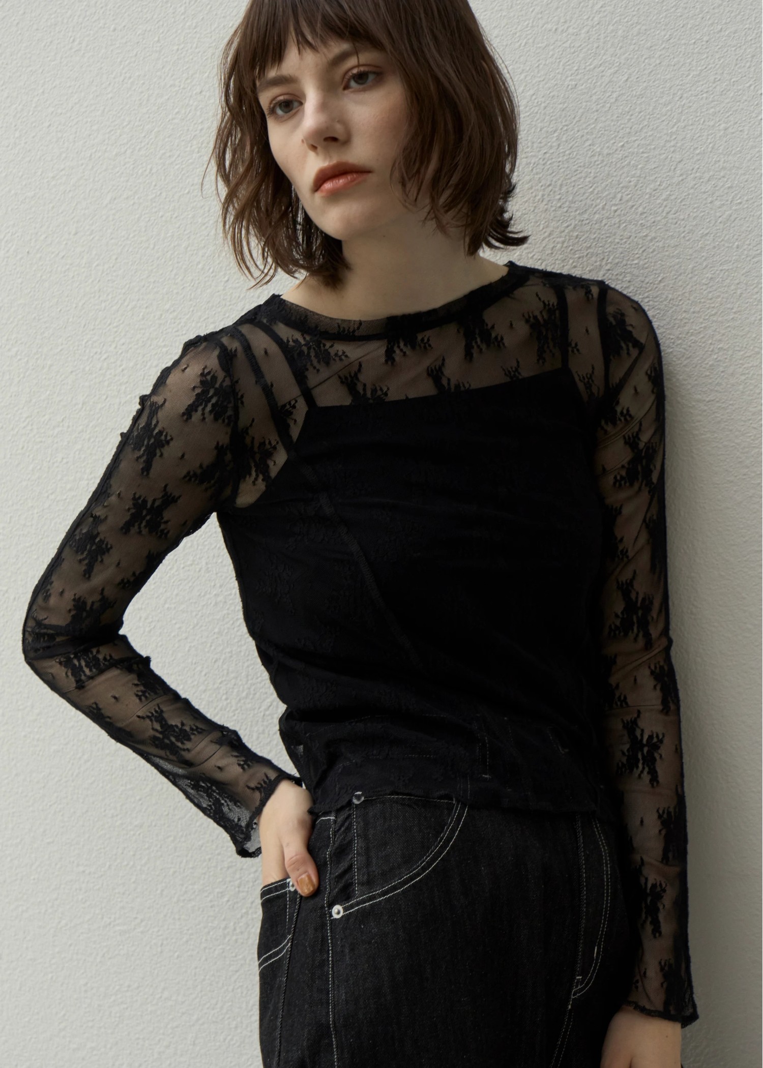 flower lace sheer tops