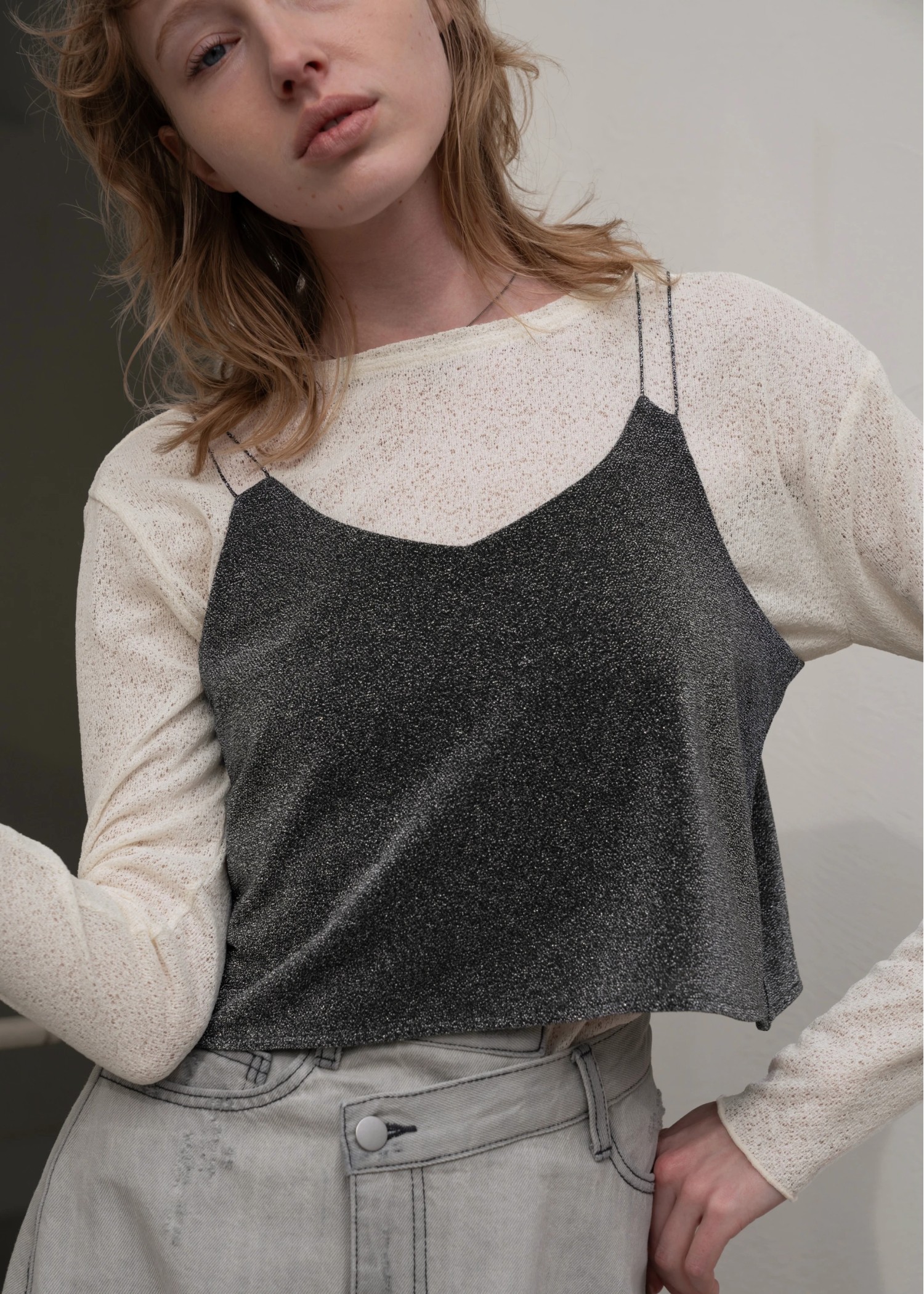 lame cord 2way cropped cami