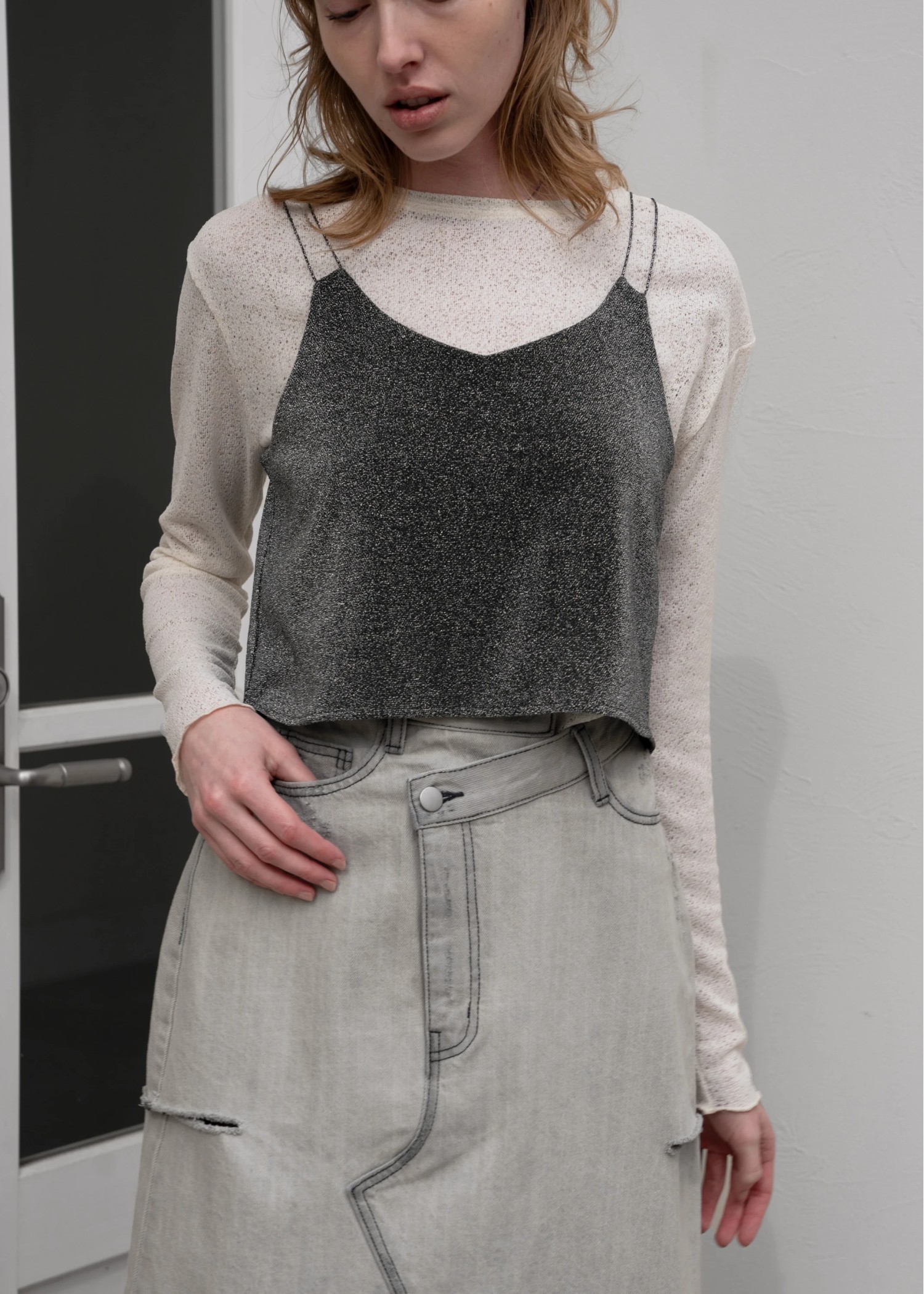 lame cord 2way cropped cami