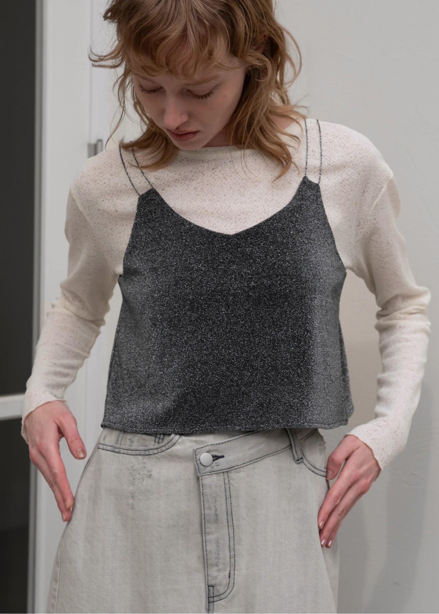 lame cord 2way cropped cami